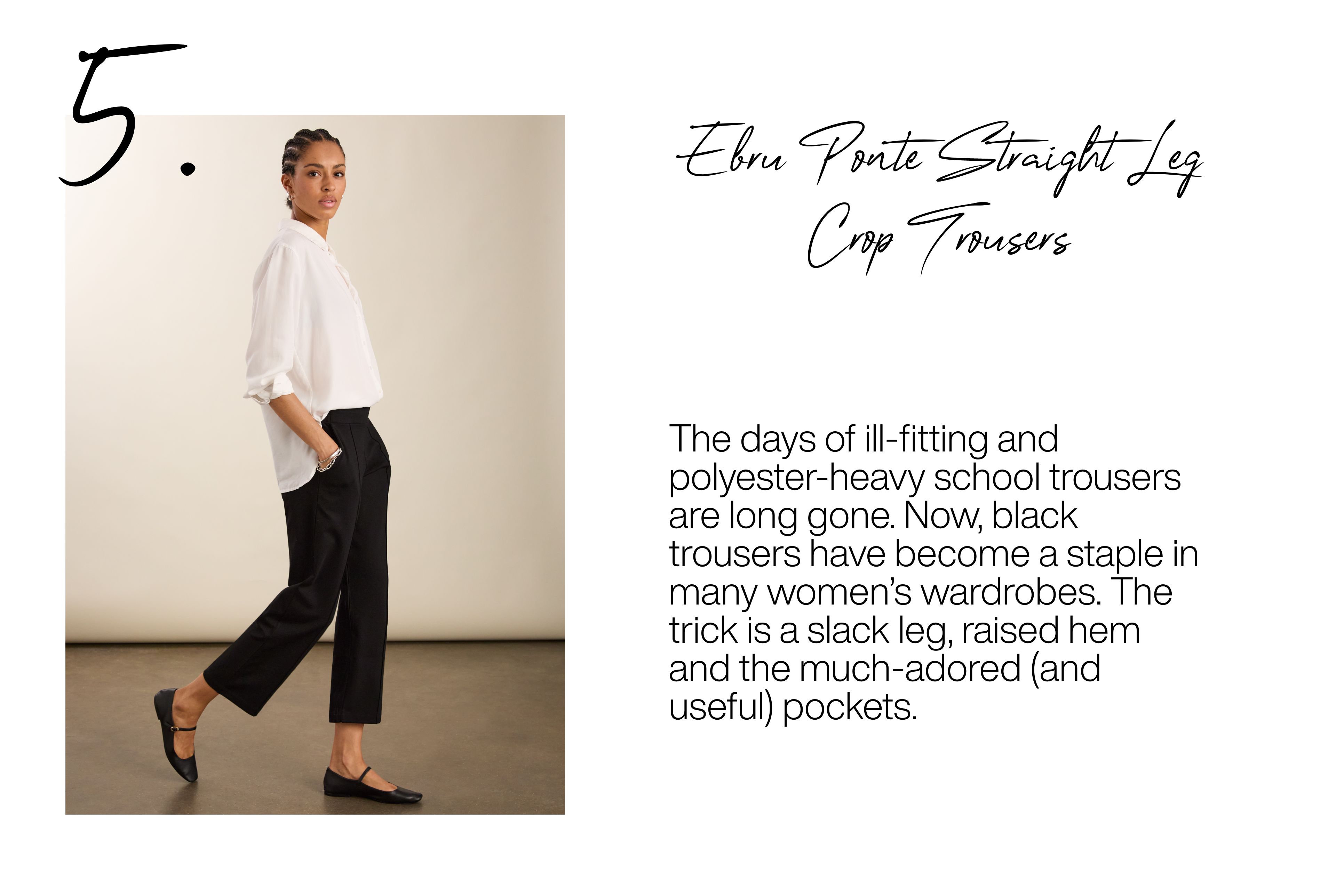 Ebru Ponte Straight Leg Crop Trousers Caviar Black - The days of ill-fitting and polyester-heavy school trousers are long gone. Now, black trousers have become a staple in many women's wardrobes. The trick is a slack leg, raised hem and the much-adored (and useful) pockets.