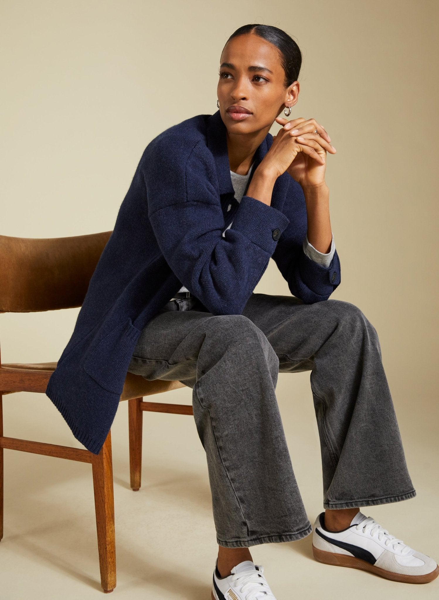 Bay Wool Blend Knitted Jacket - Deep Indigo Baukjen