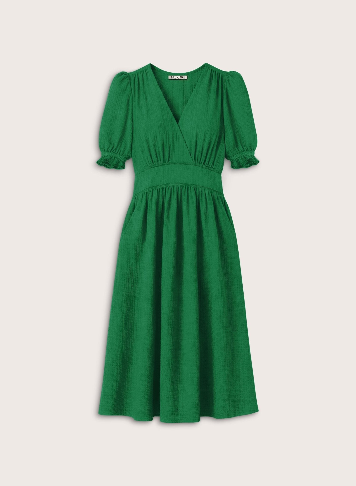 Bella Organic Cheesecloth Midi Dress - Bright Emerald Baukjen