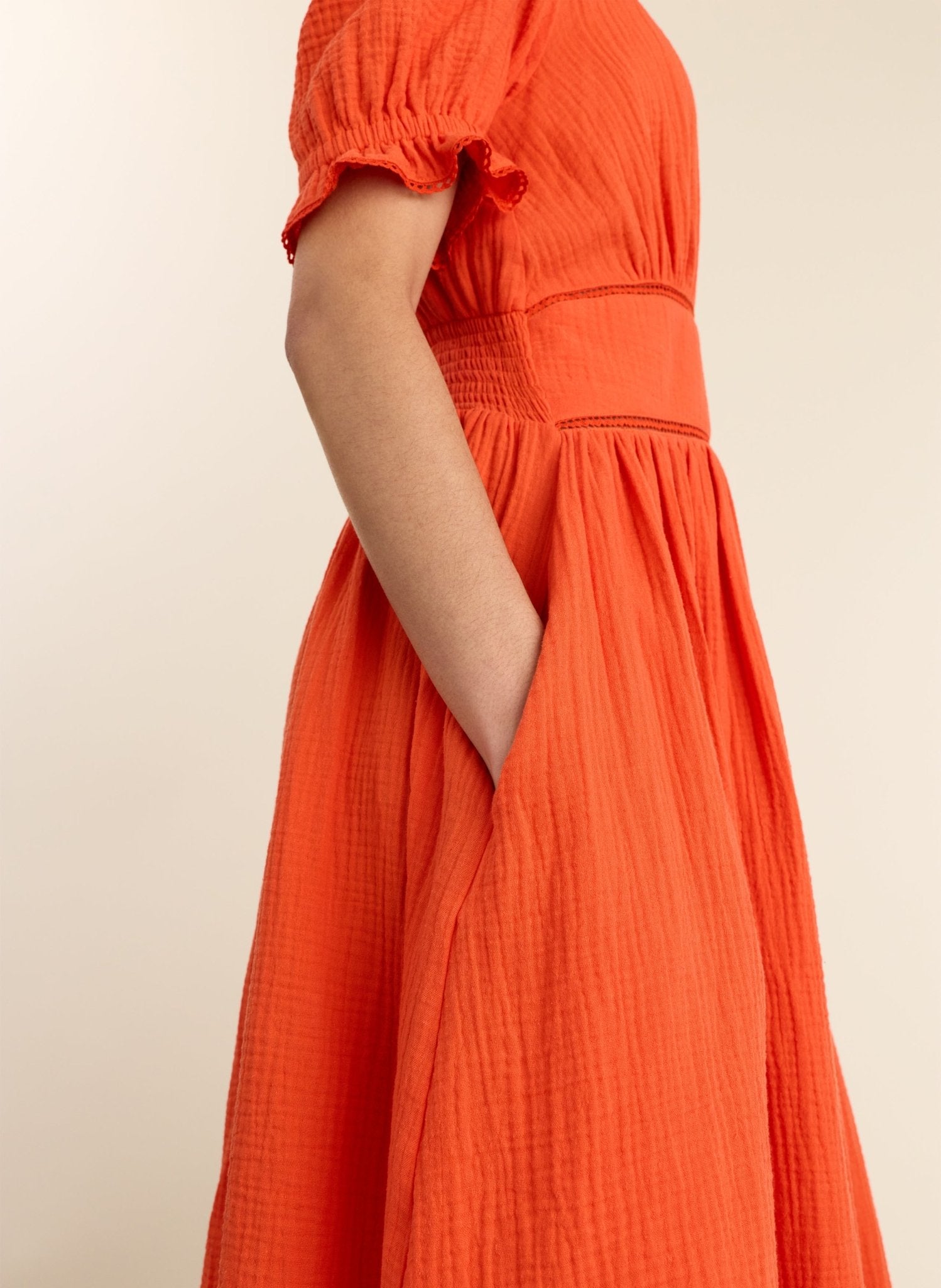 Bella Organic Cheesecloth Midi Dress - Tangerine Baukjen