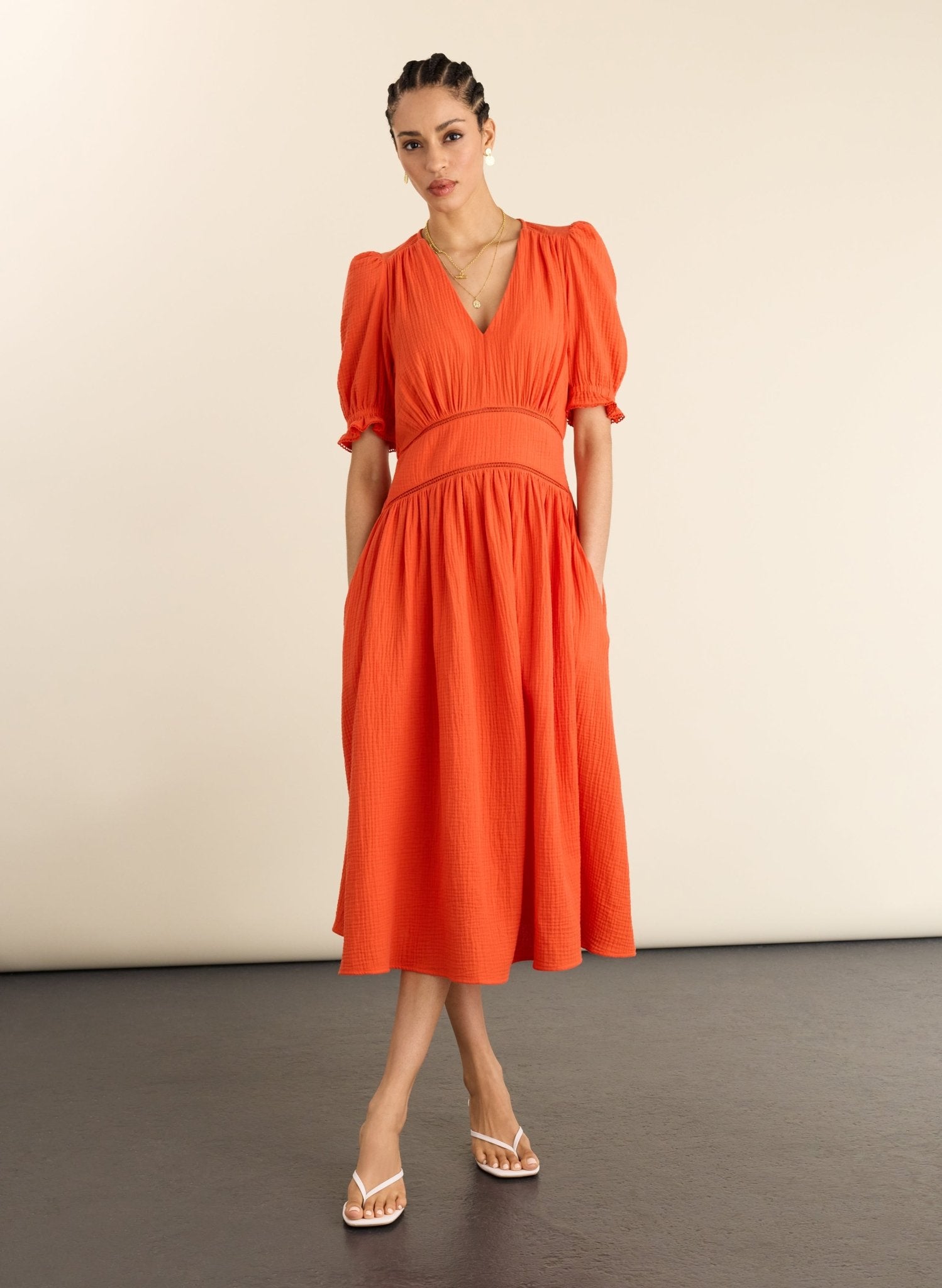 Bella Organic Cheesecloth Midi Dress - Tangerine Baukjen