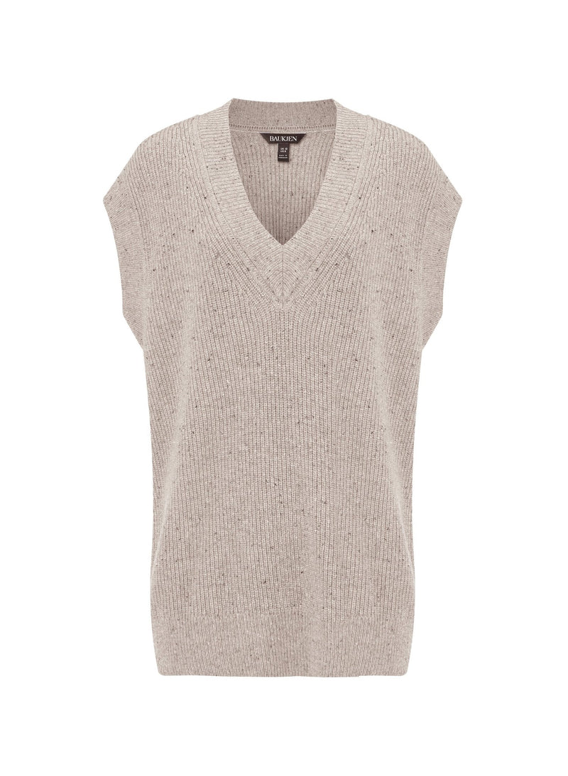 Bella Recycled Wool Knitted Vest - Natural Fleck Baukjen
