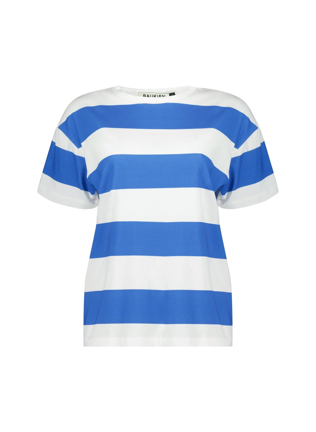 Beryl Regenerative Cotton Tee - Pure White & Azure Blue Stripe Baukjen