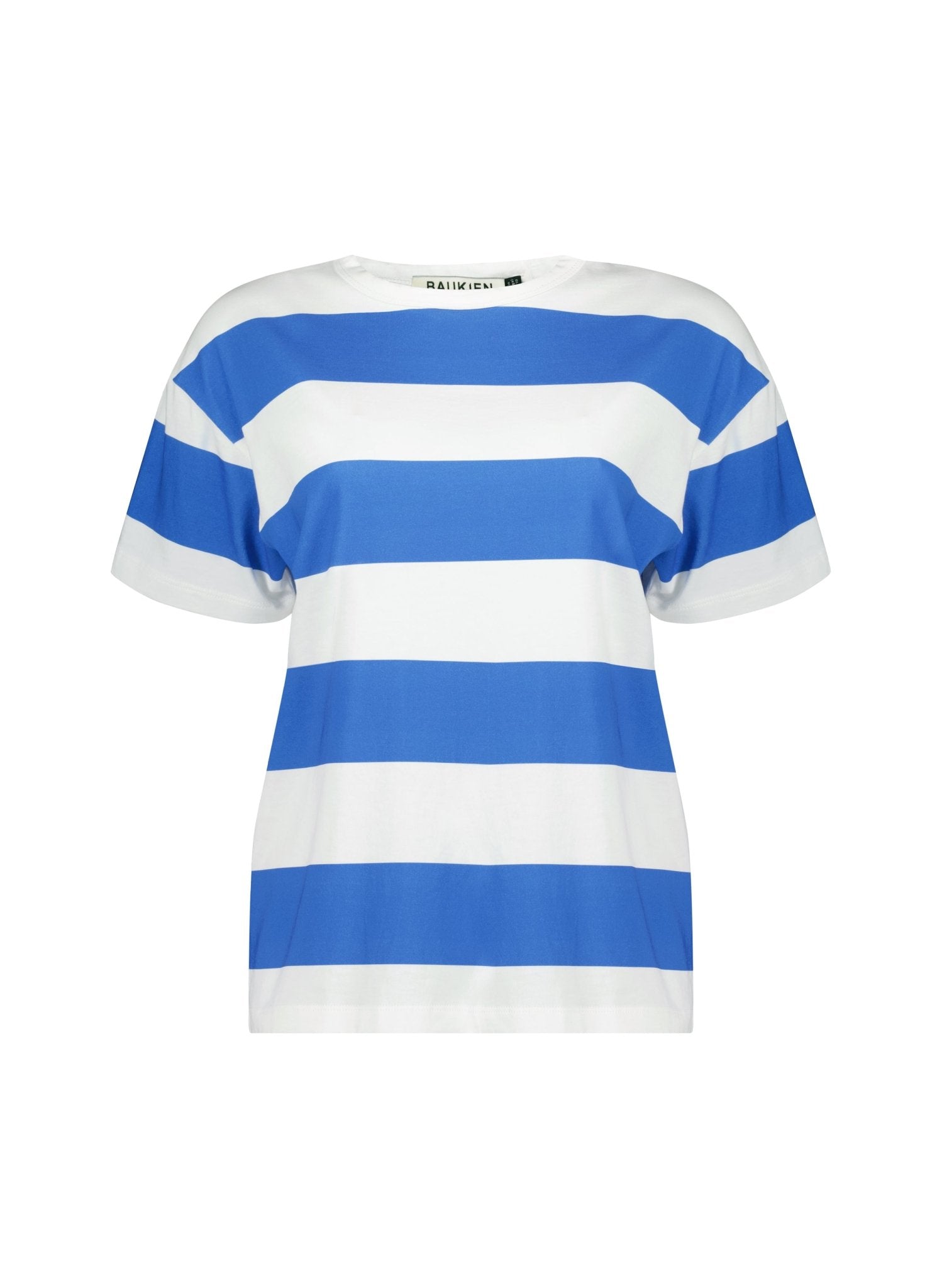Beryl Regenerative Cotton Tee - Pure White & Azure Blue Stripe Baukjen