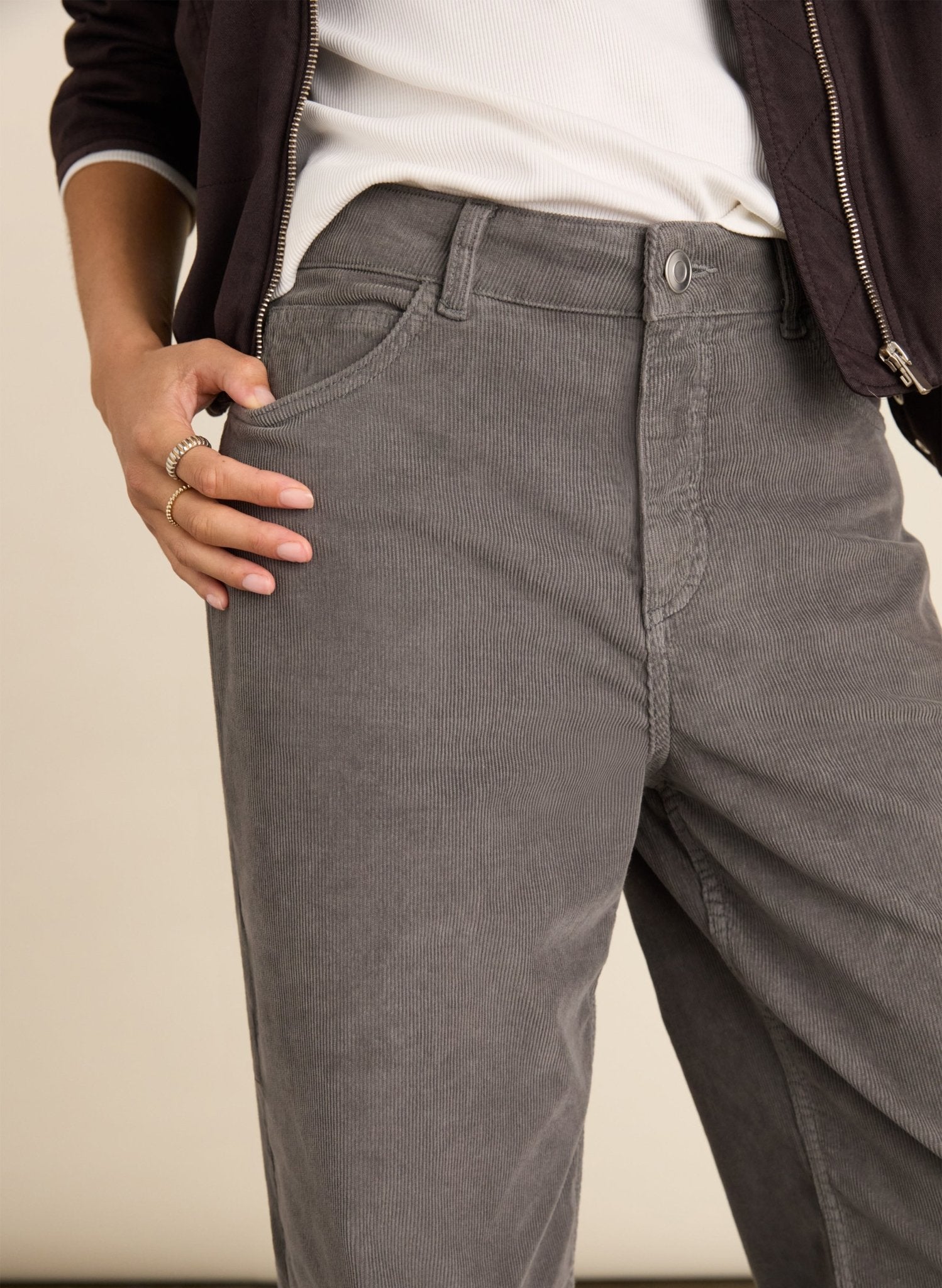 Bethany Organic Cotton Corduroy Wide Leg Trousers - Slate Grey Baukjen