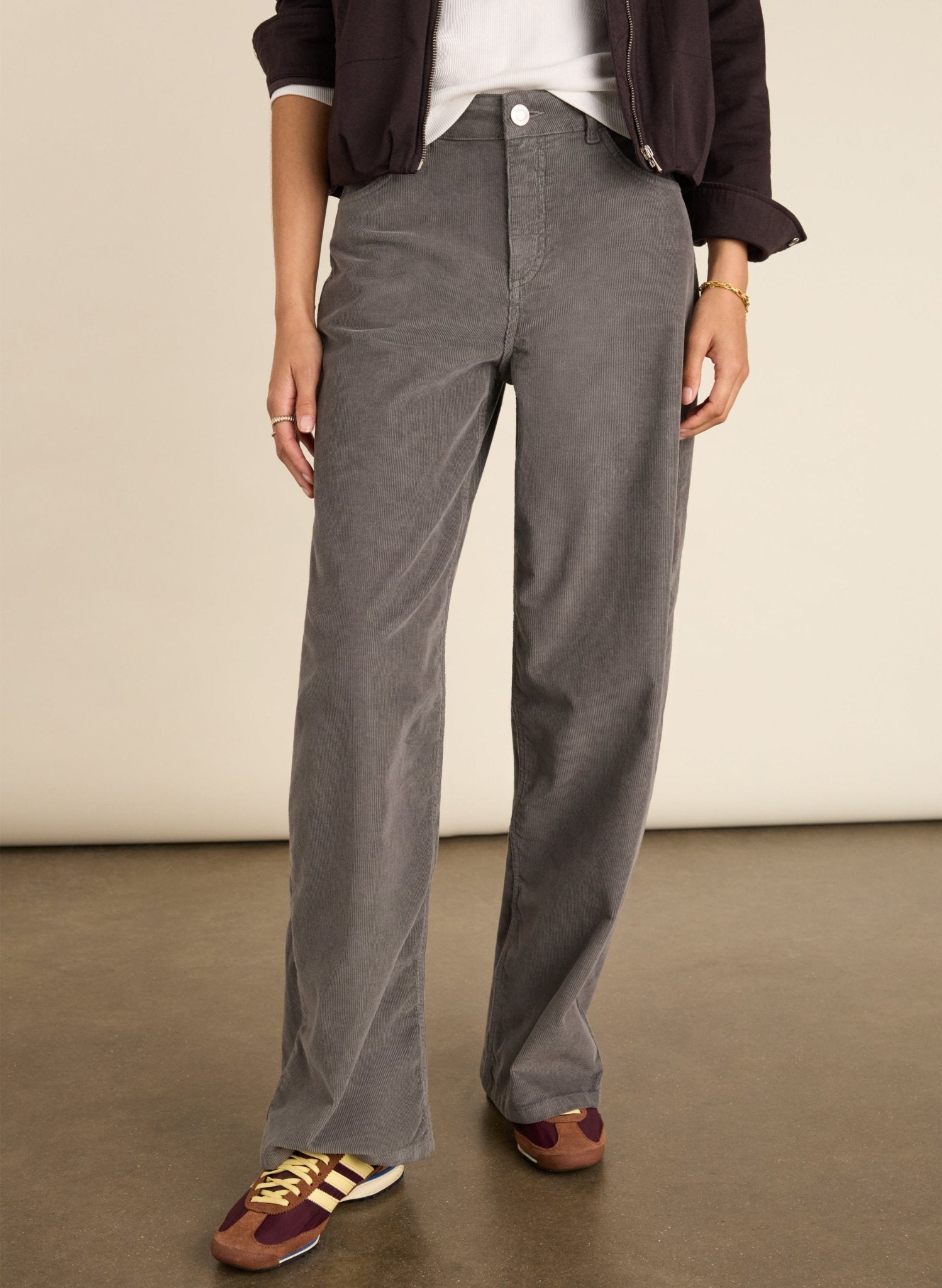 Bethany Organic Cotton Corduroy Wide Leg Trousers - Slate Grey