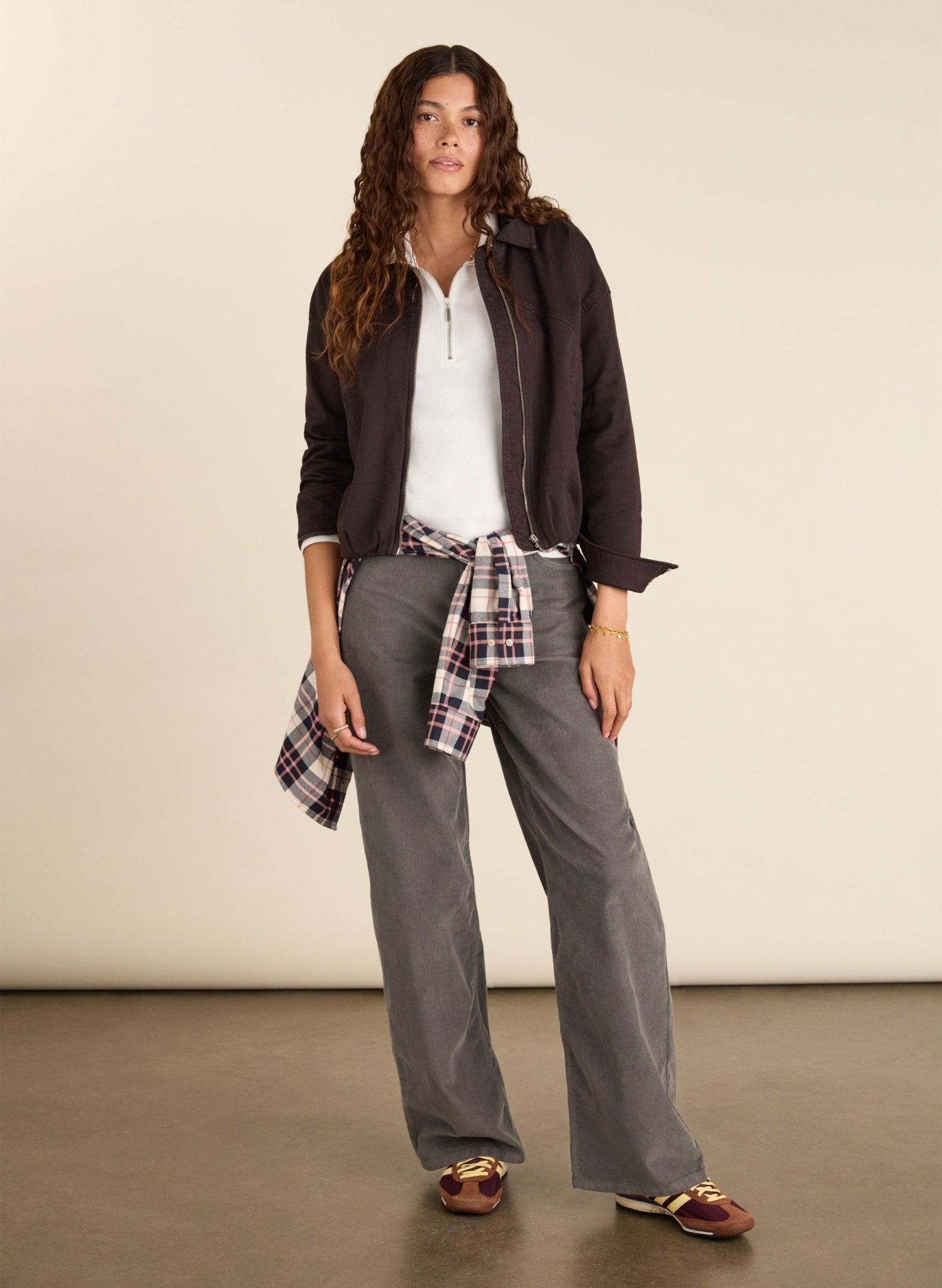 Bethany Organic Cotton Corduroy Wide Leg Trousers - Slate Grey Baukjen