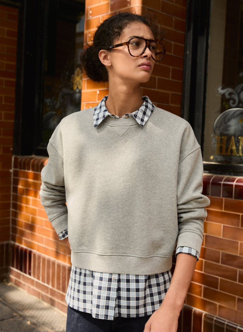 Blake Organic Cotton Cropped Sweatshirt - Grey Marl Baukjen