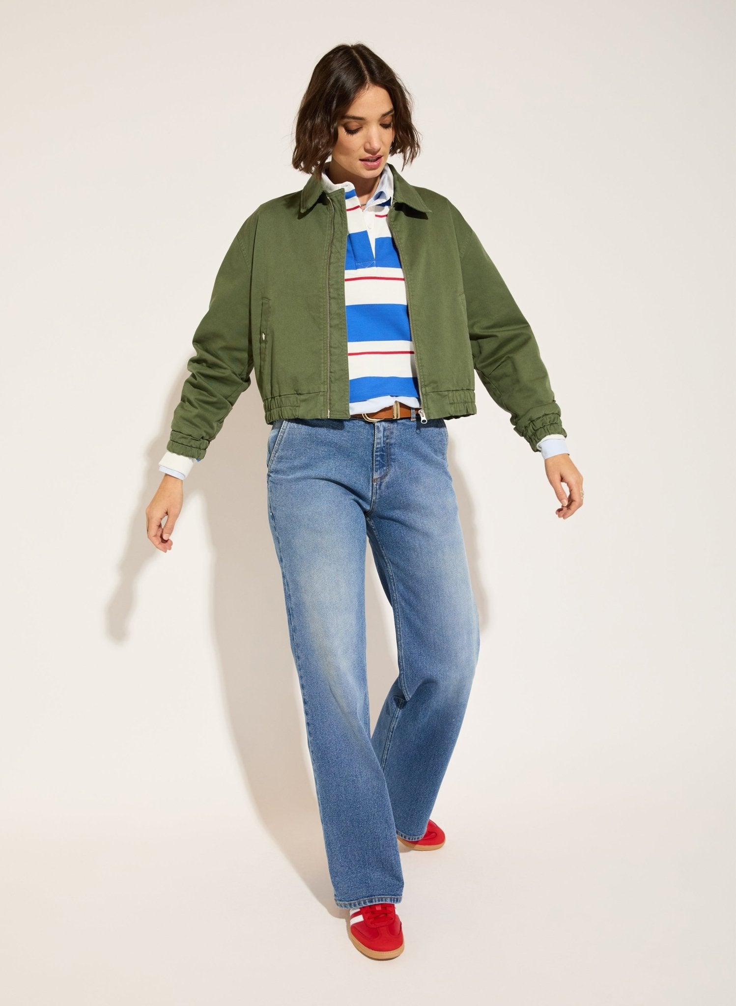 Bluebell Organic Cotton Cropped Rugby Top - Azure Blue, White & Crimson Baukjen