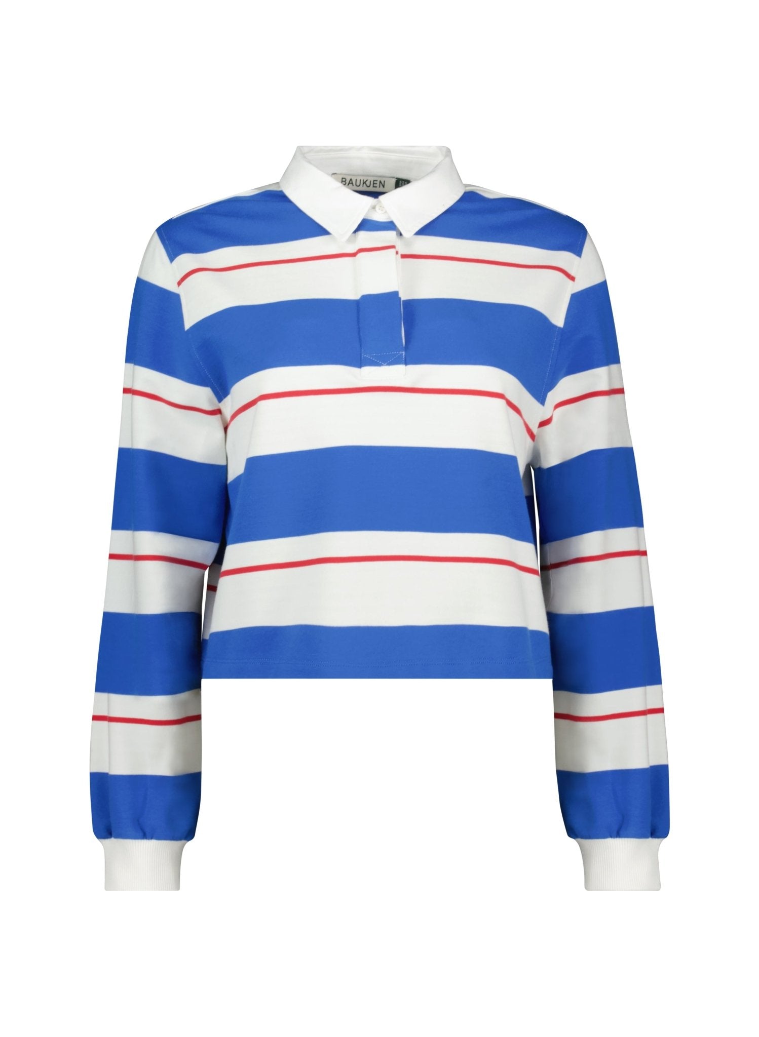 Bluebell Organic Cotton Cropped Rugby Top - Azure Blue, White & Crimson Baukjen
