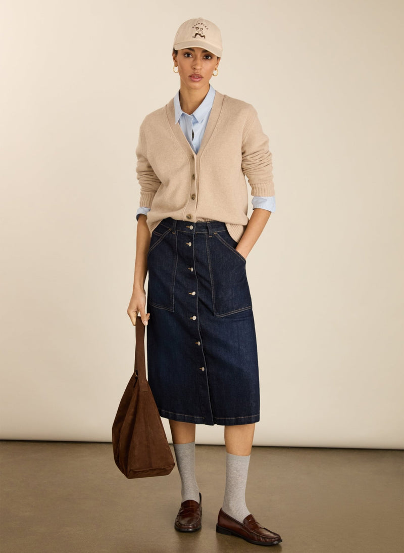 Bobbie Organic Cotton Stretch Denim Midi Skirt - Dark Indigo Baukjen