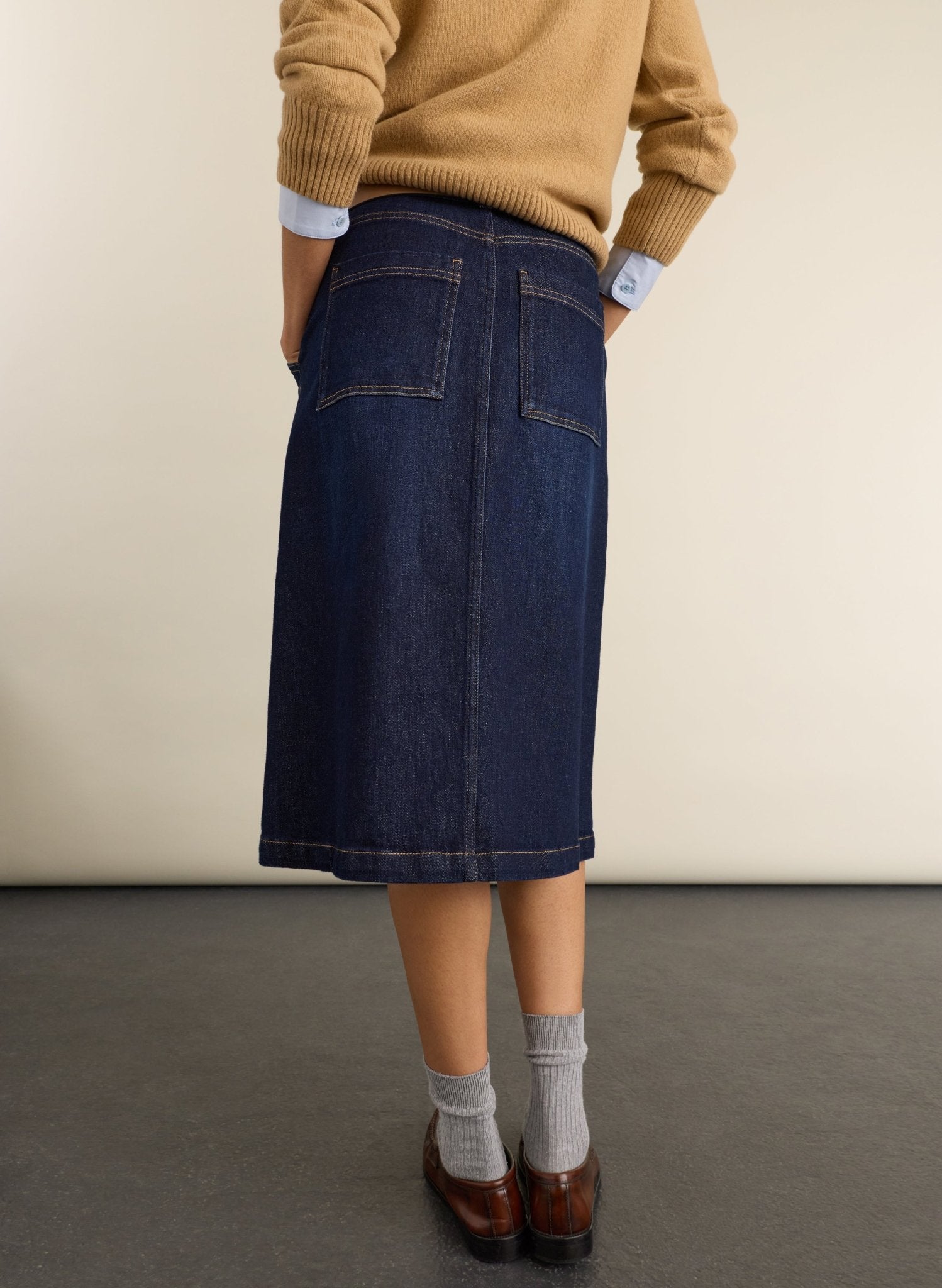 Bobbie Organic Cotton Stretch Denim Midi Skirt - Dark Indigo Baukjen
