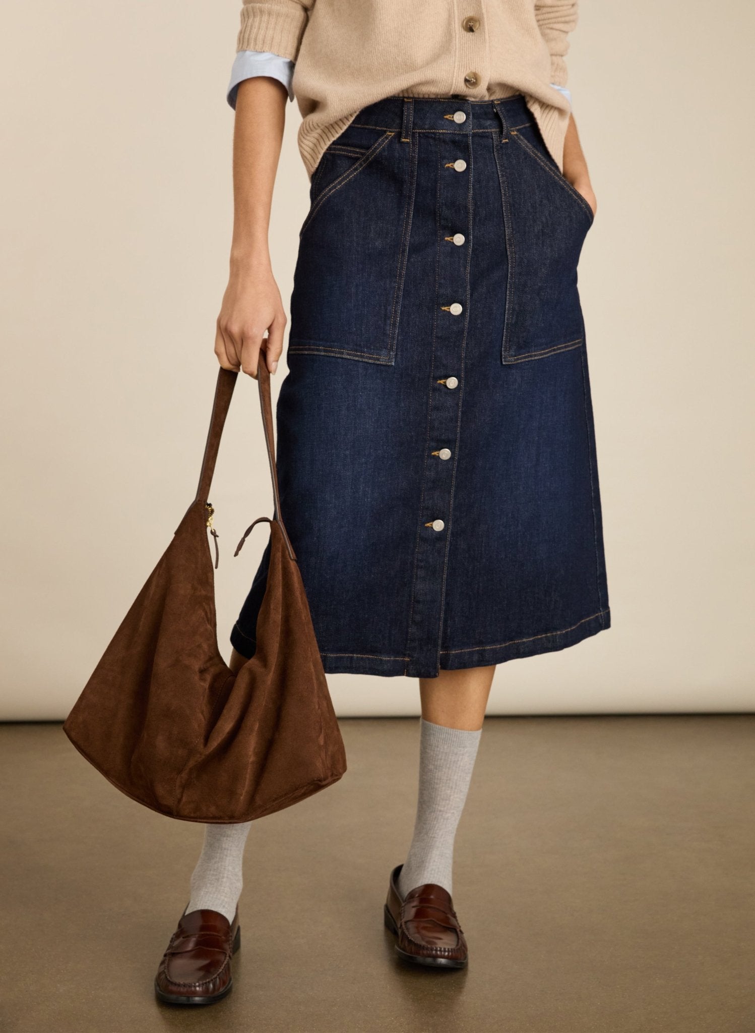 Bobbie Organic Cotton Stretch Denim Midi Skirt - Dark Indigo Baukjen