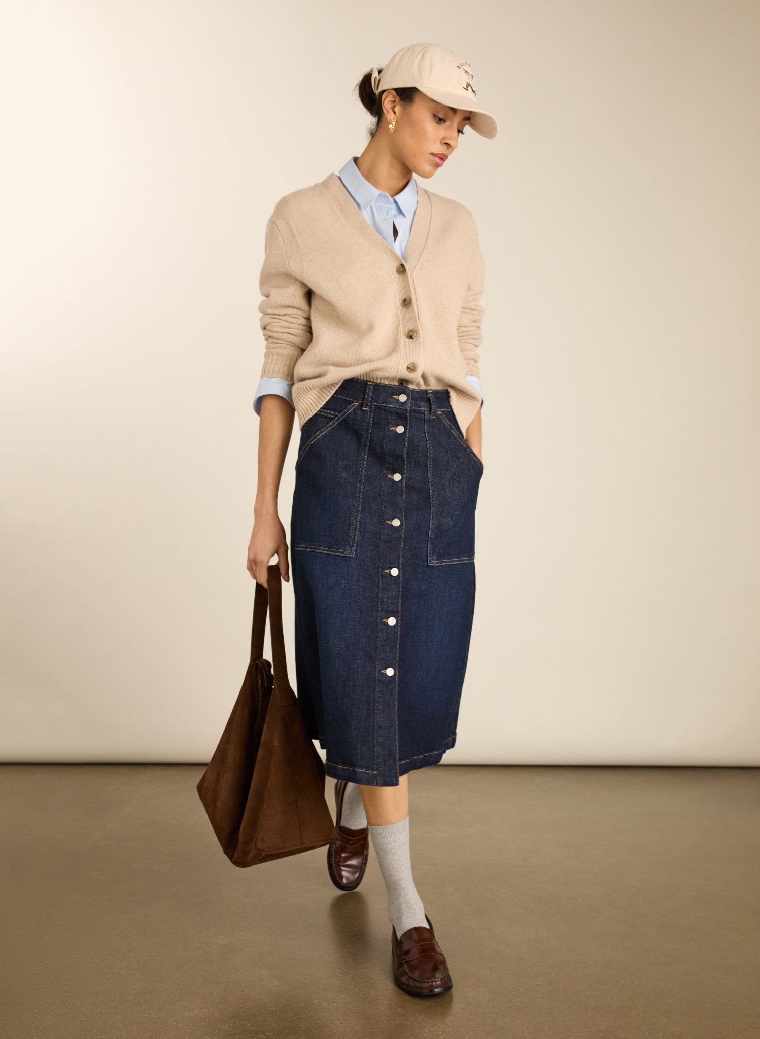 Bobbie Organic Cotton Stretch Denim Midi Skirt - Dark Indigo Baukjen