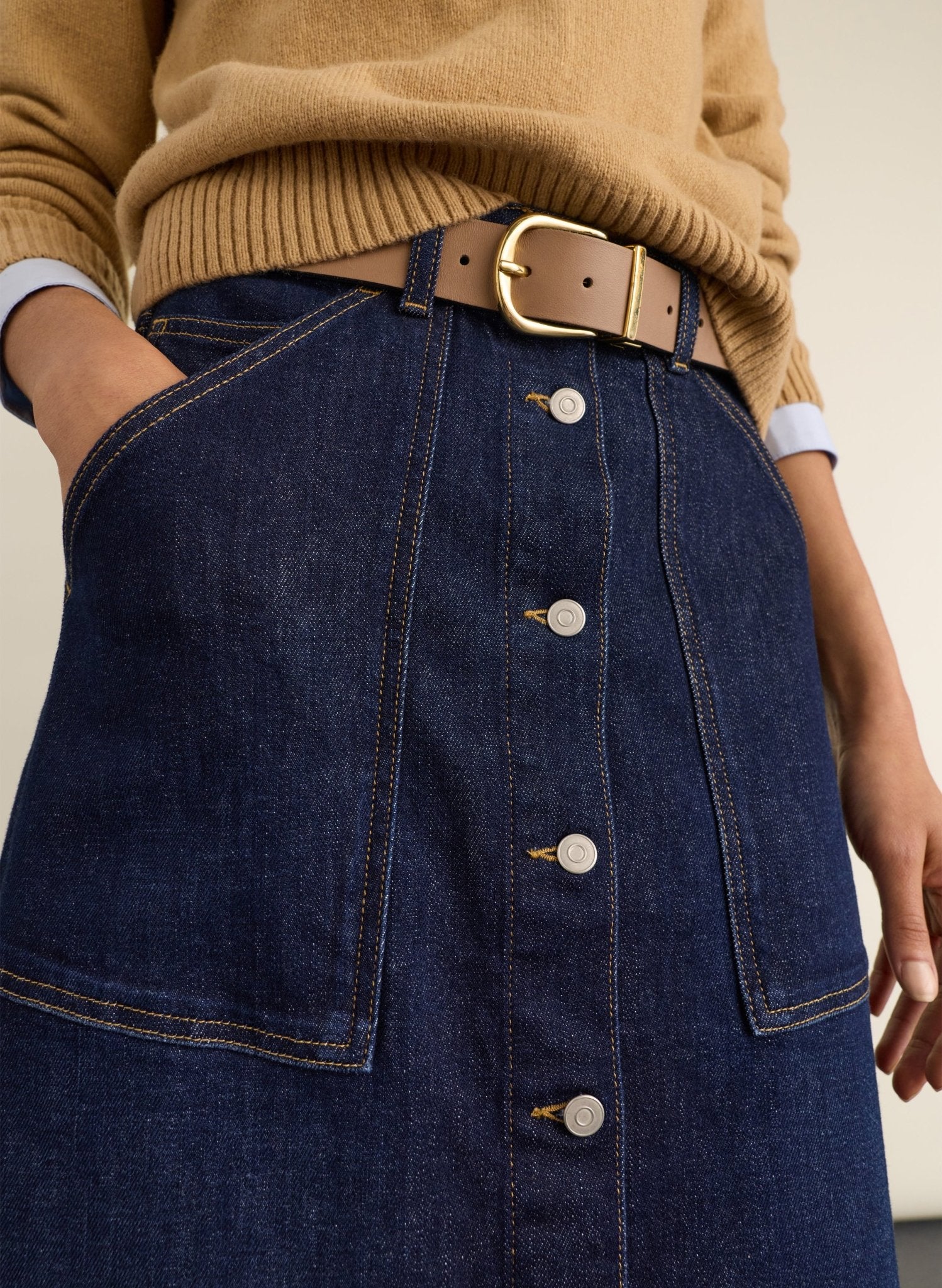 Bobbie Organic Cotton Stretch Denim Midi Skirt - Dark Indigo Baukjen