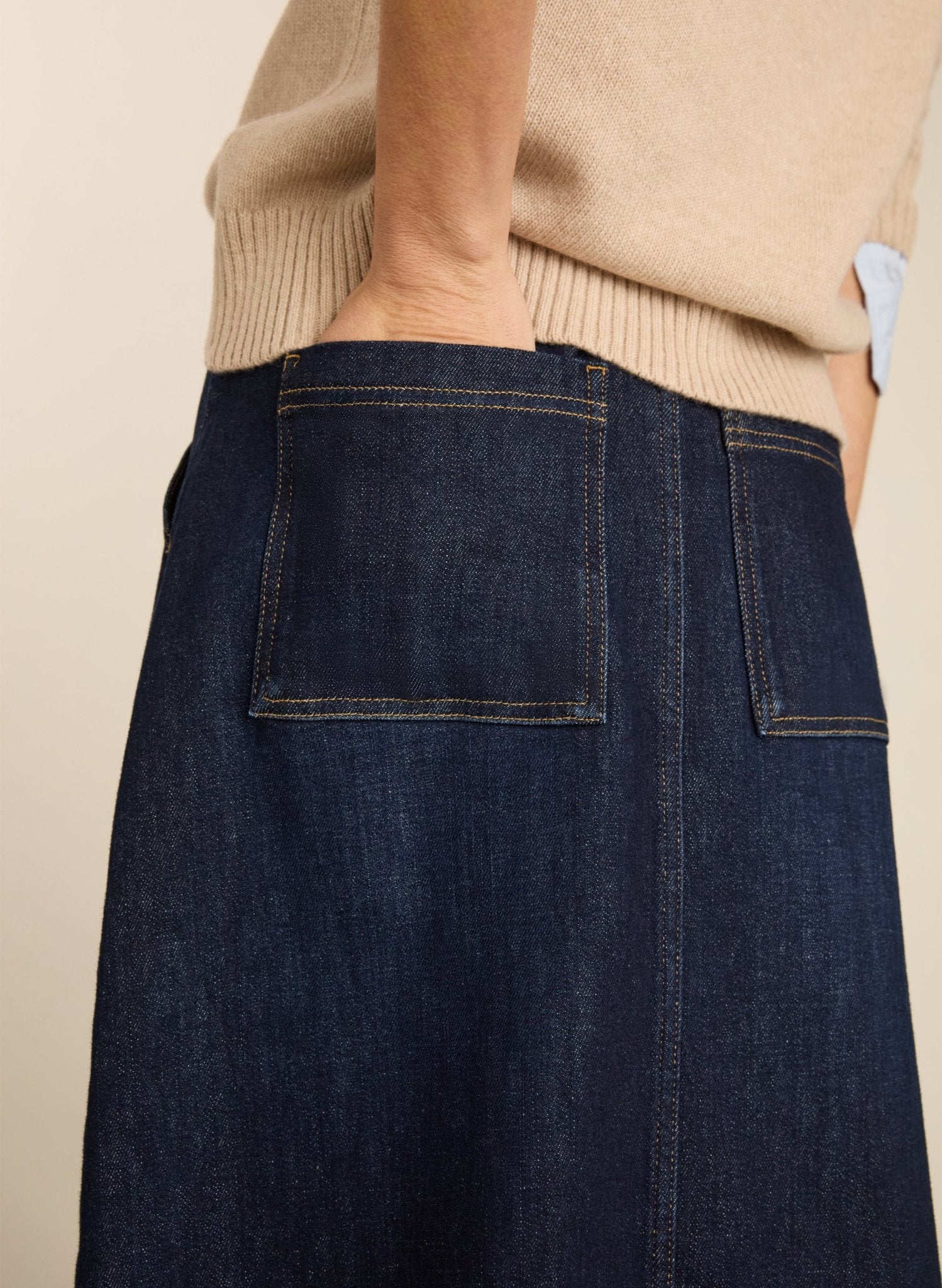 Bobbie Organic Cotton Stretch Denim Midi Skirt - Dark Indigo Baukjen