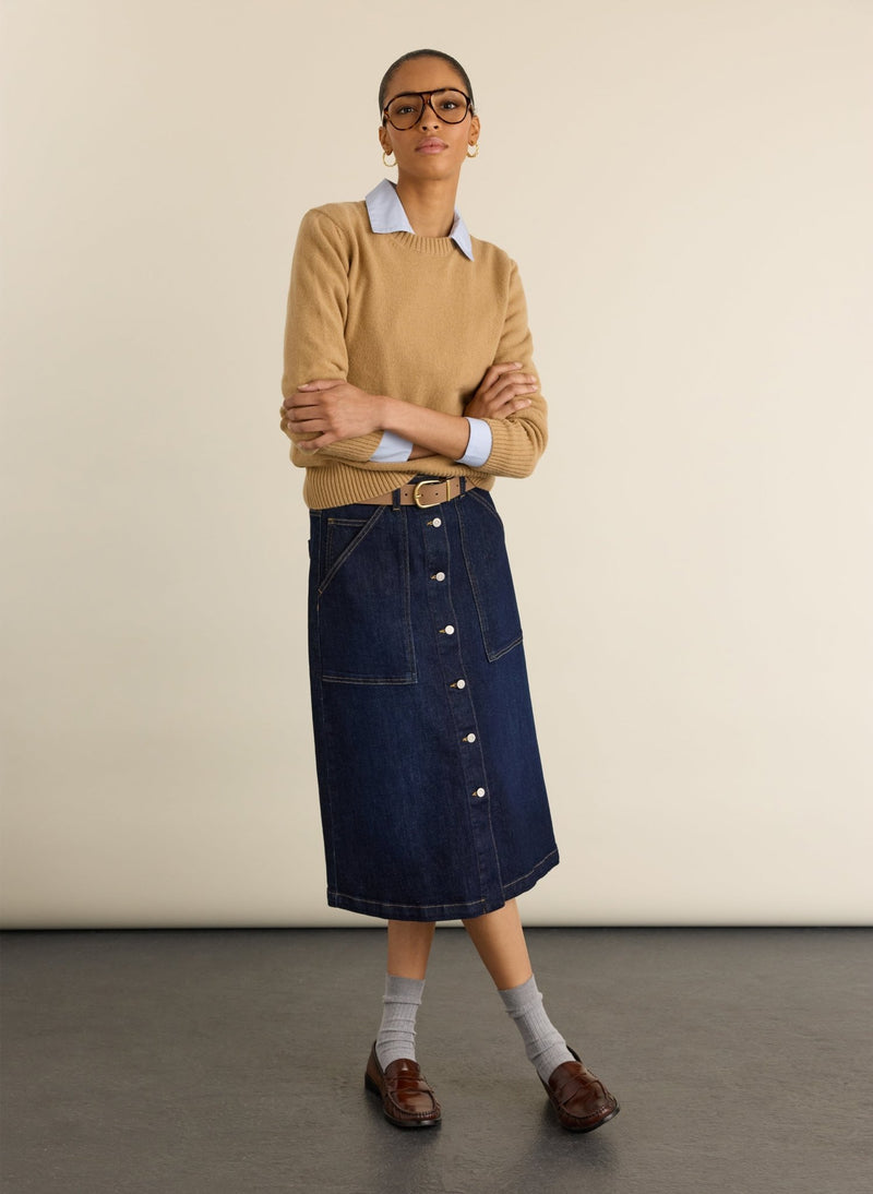 Bobbie Organic Cotton Stretch Denim Midi Skirt - Dark Indigo Baukjen