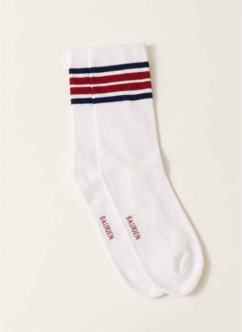 Brennan Organic Cotton Socks - White, Indigo & Red Baukjen