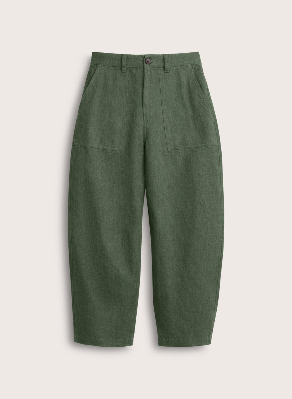 Brett Linen Barrel Leg Trousers - Deep Khaki Baukjen