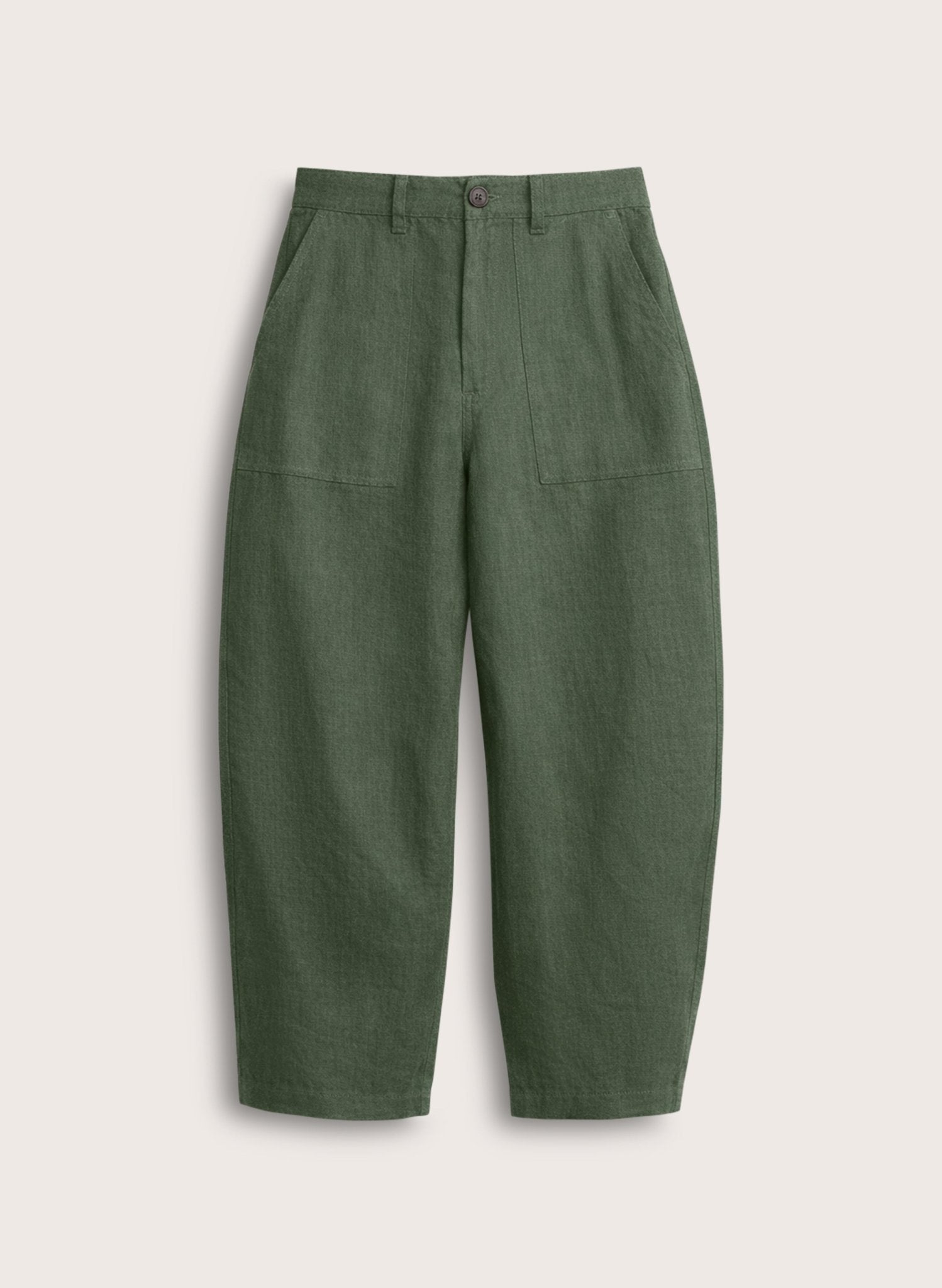 Brett Linen Barrel Leg Trousers - Deep Khaki Baukjen