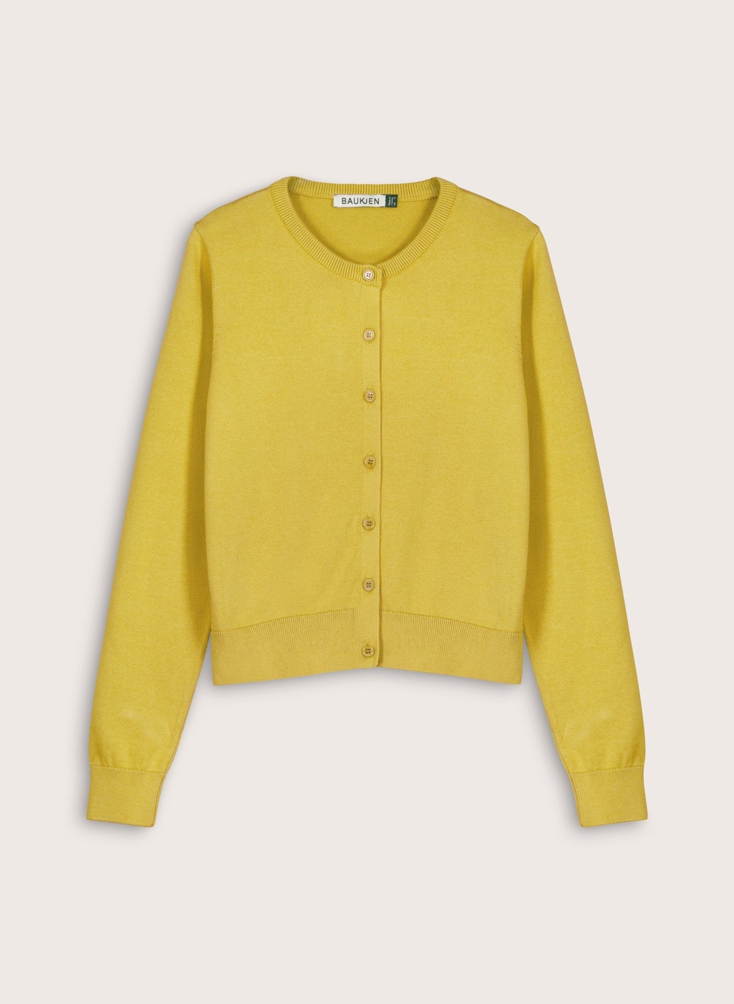 Briar Organic Cotton Crew Neck Cardigan - Chartreuse Baukjen