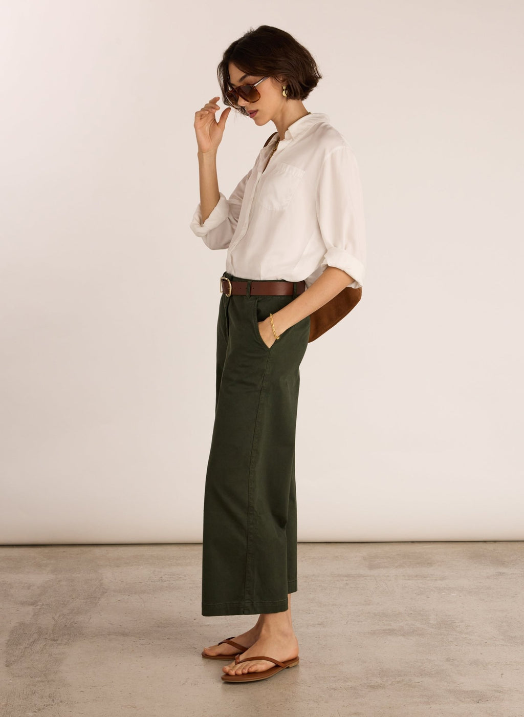 Brielle Organic Cotton Wide Leg Trousers - Deep Khaki Baukjen