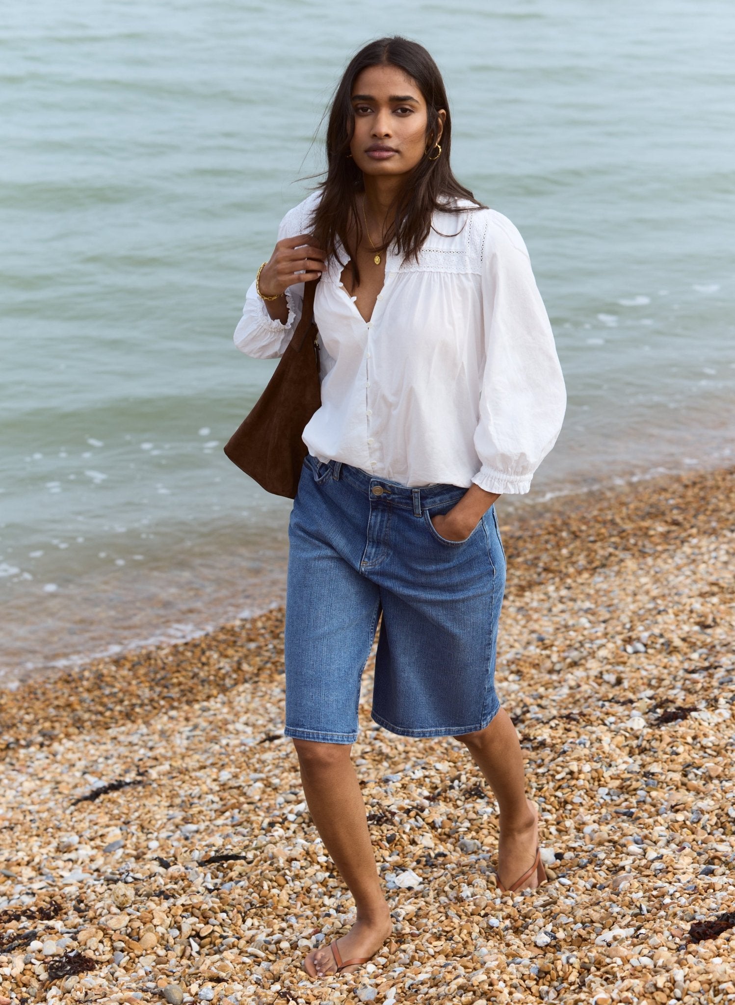 Britney Organic Cotton Stretch Denim Shorts - Washed Indigo Baukjen