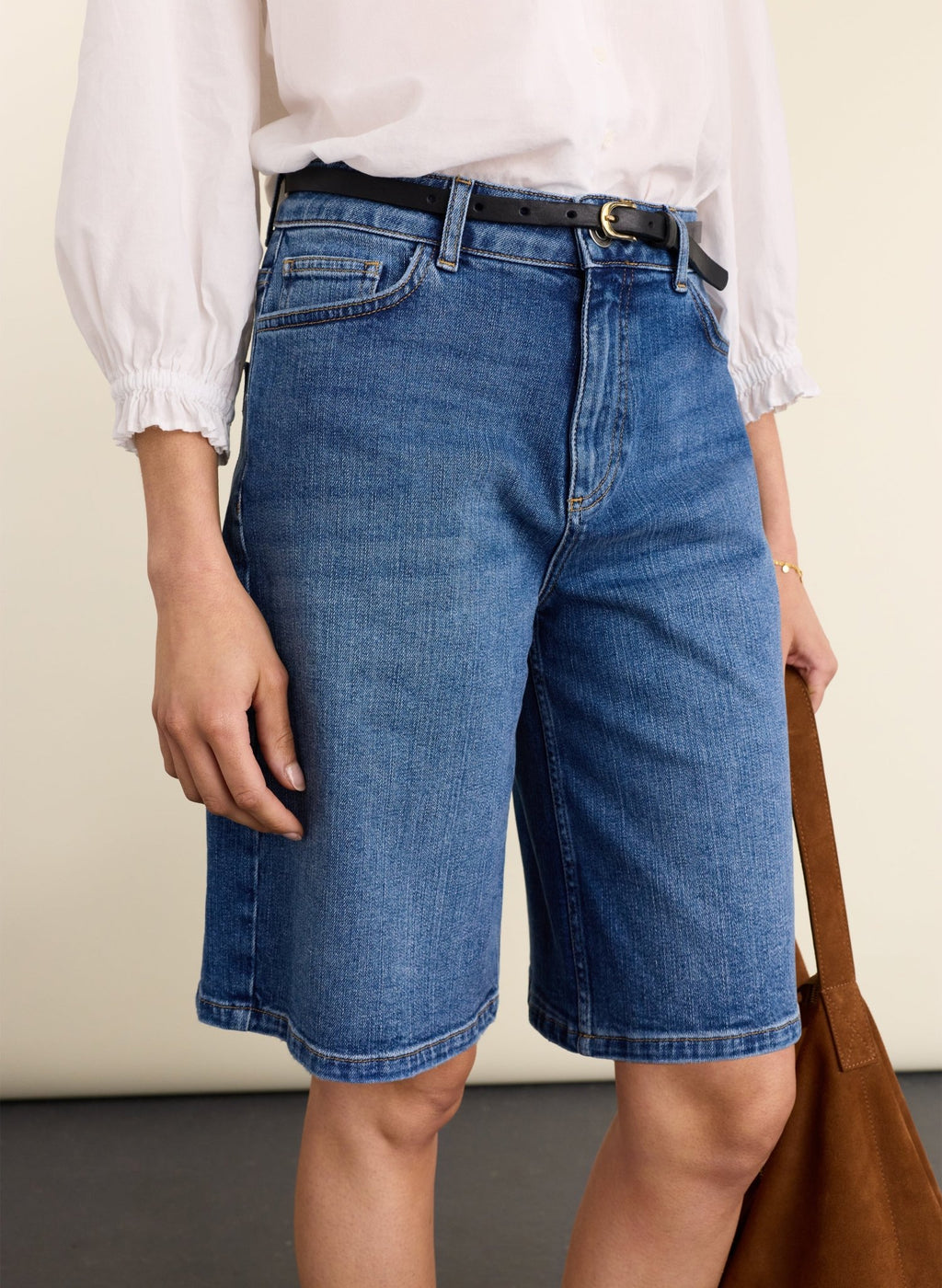 Britney Organic Cotton Stretch Denim Shorts - Washed Indigo Baukjen