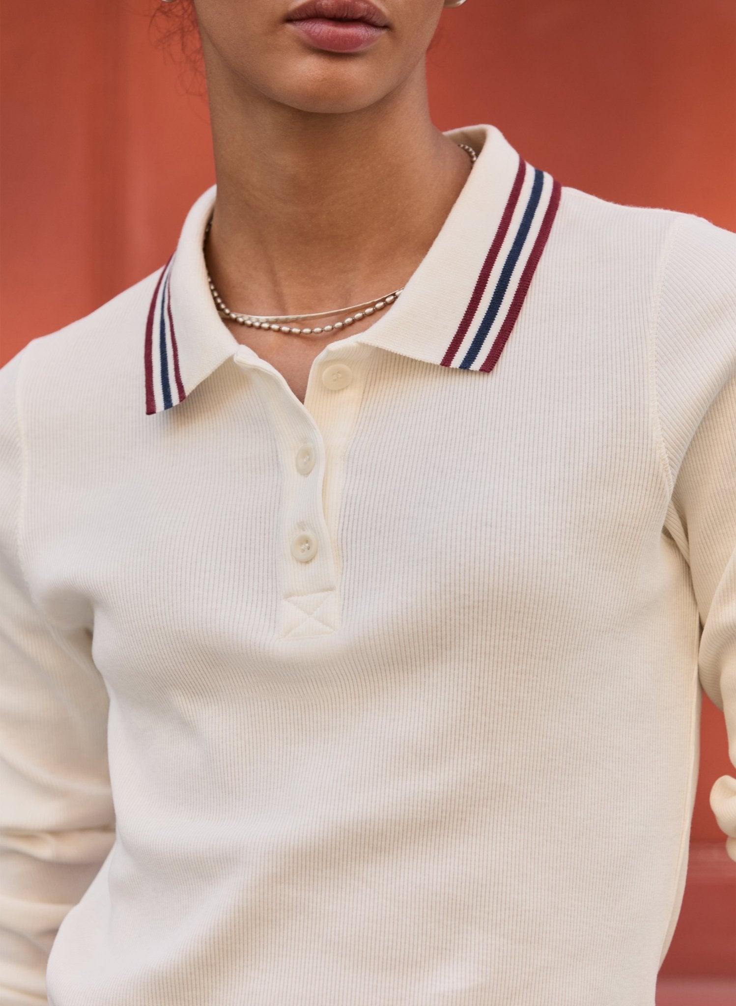 Cameron Organic Cotton Stripe Collar Top - Cream Baukjen