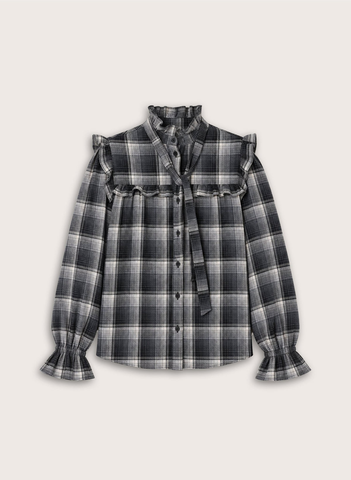 Cara Check Blouse - Grey Check Baukjen