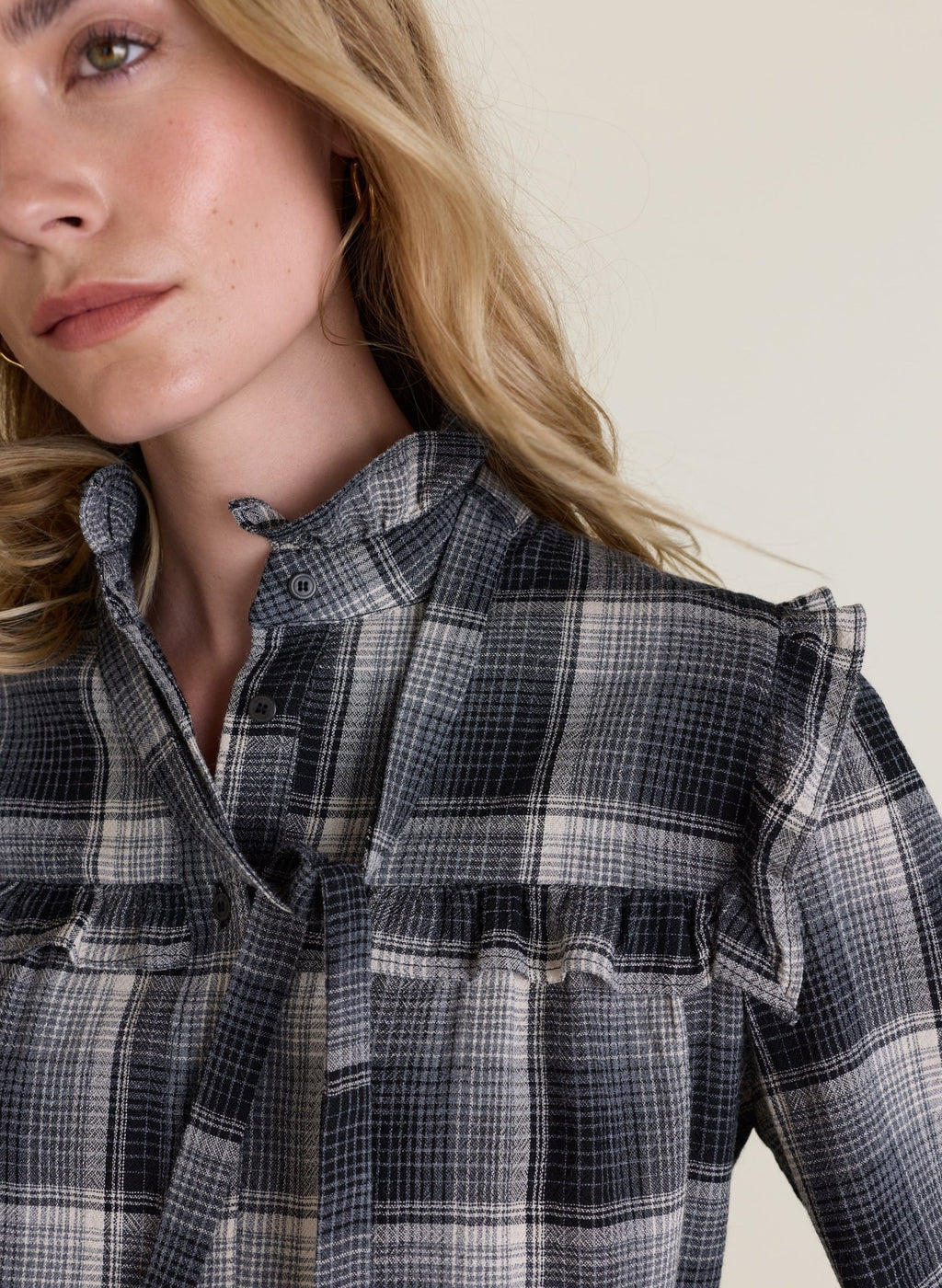 Cara Check Blouse - Grey Check Baukjen