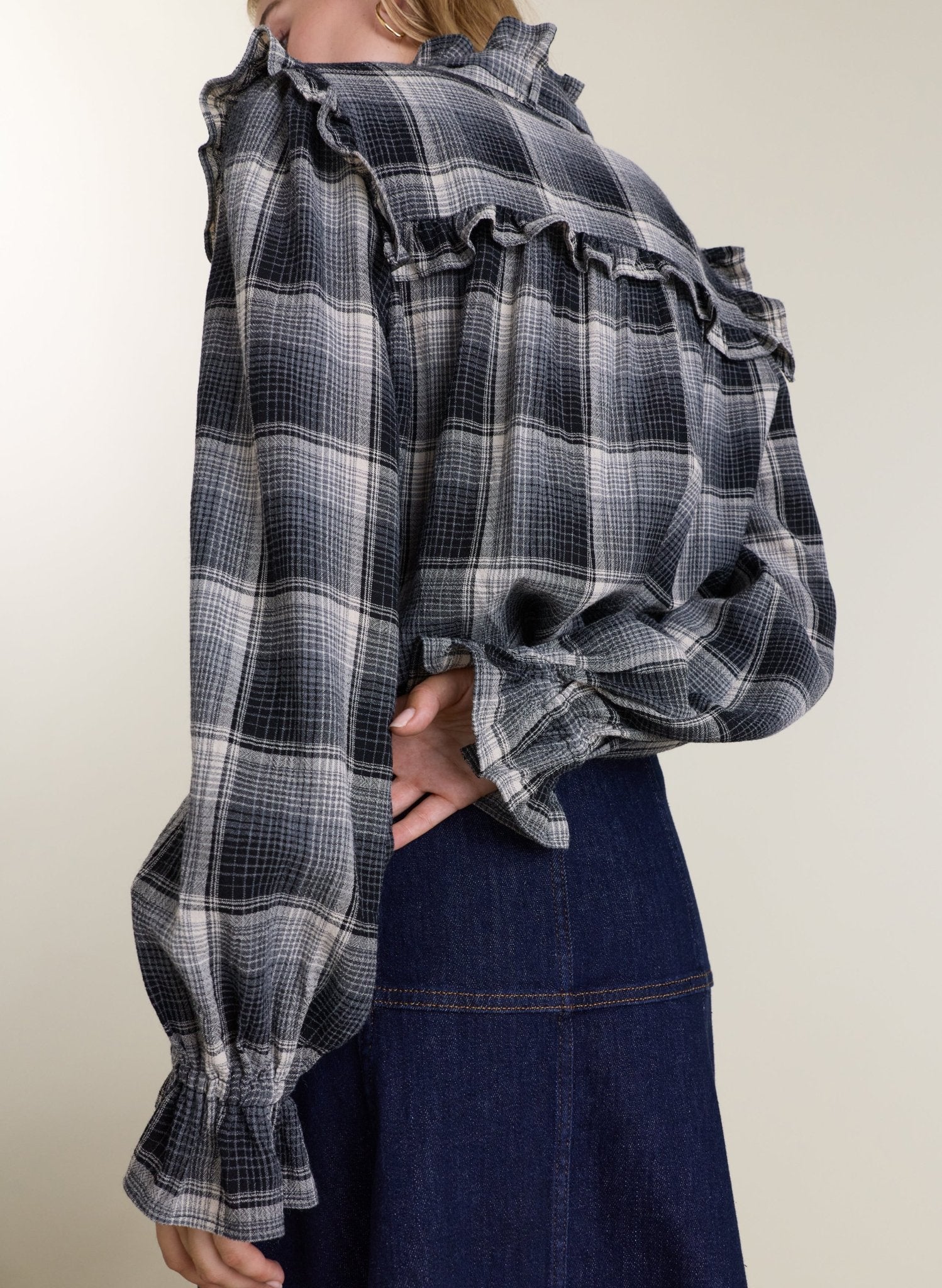 Cara Check Blouse - Grey Check Baukjen