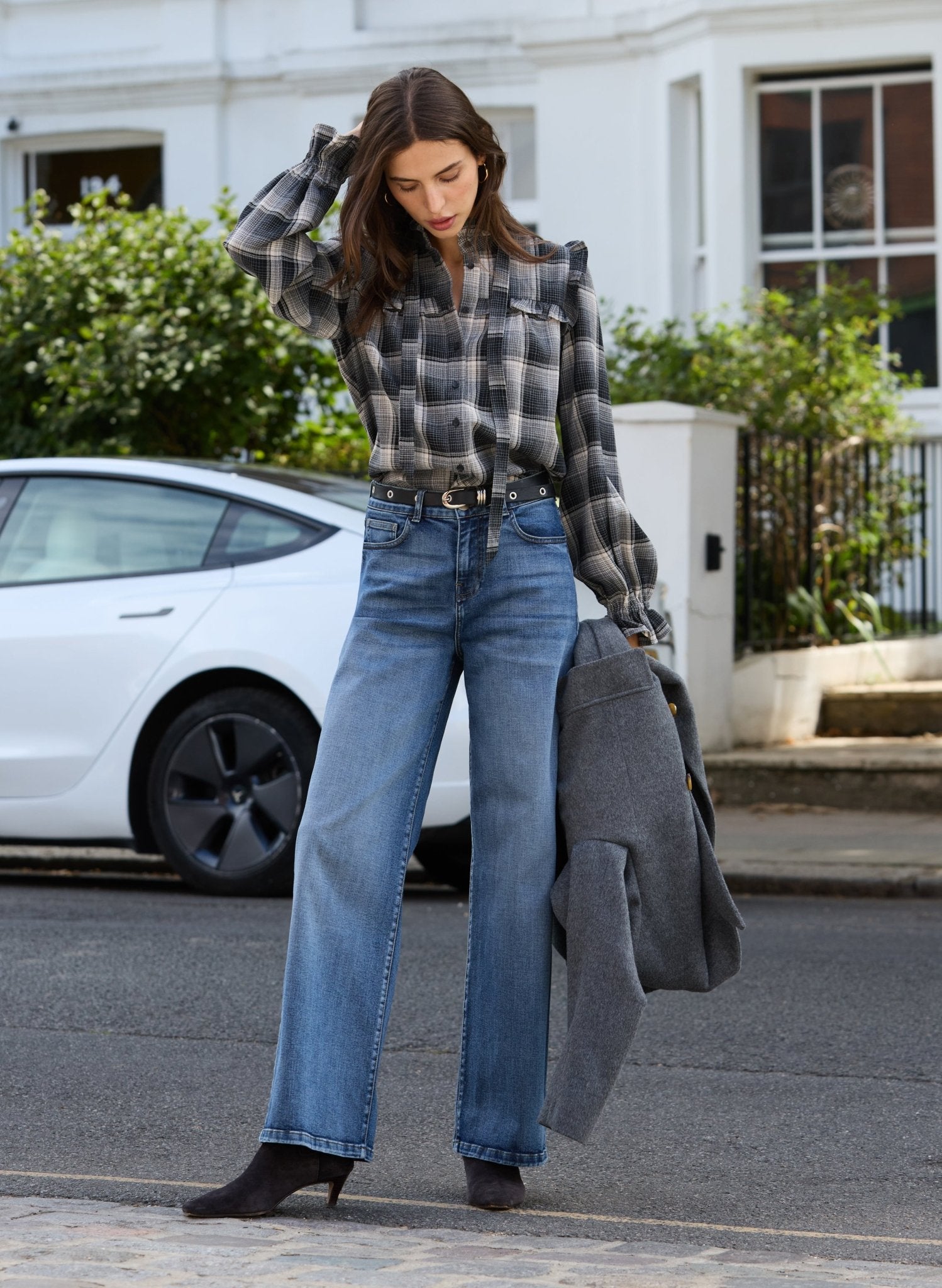 Cara Check Blouse - Grey Check Baukjen
