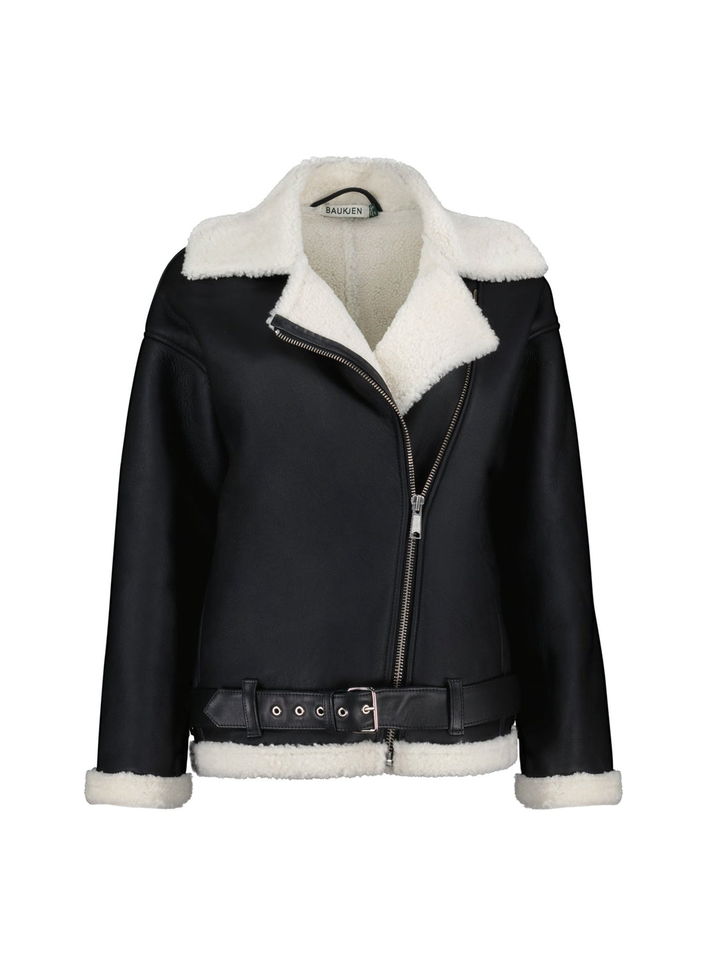 Carey Shearling Aviator Jacket - Black & Cream Baukjen
