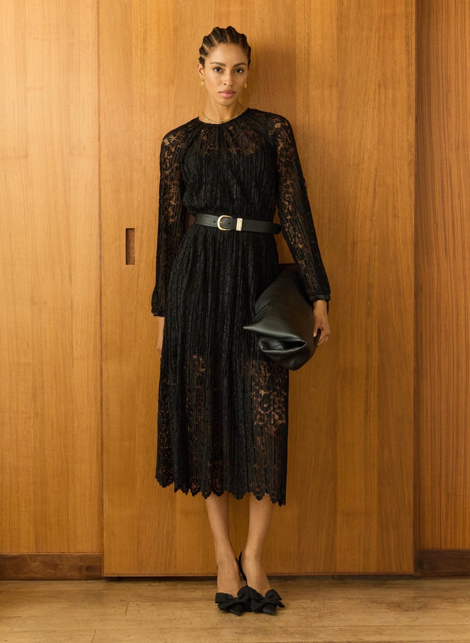 Caro Recycled Lace Midi Dress - Caviar Black Baukjen