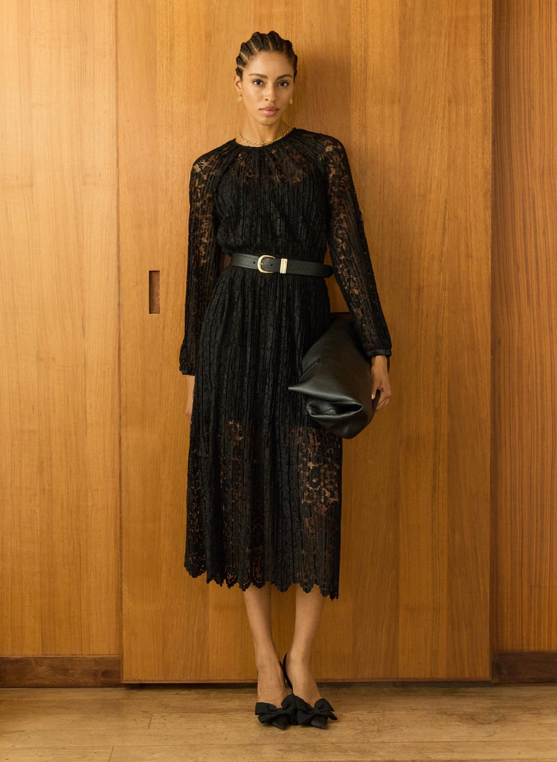 Caro Recycled Lace Midi Dress - Caviar Black Baukjen