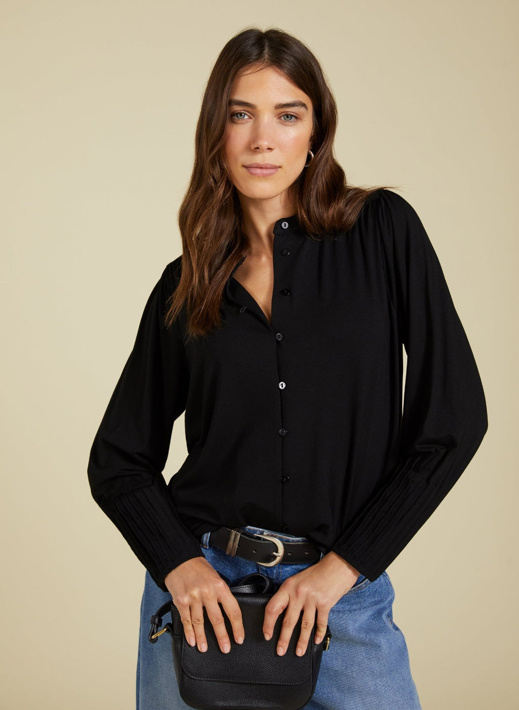 Caroline Button Detail Blouse - Caviar Black Baukjen