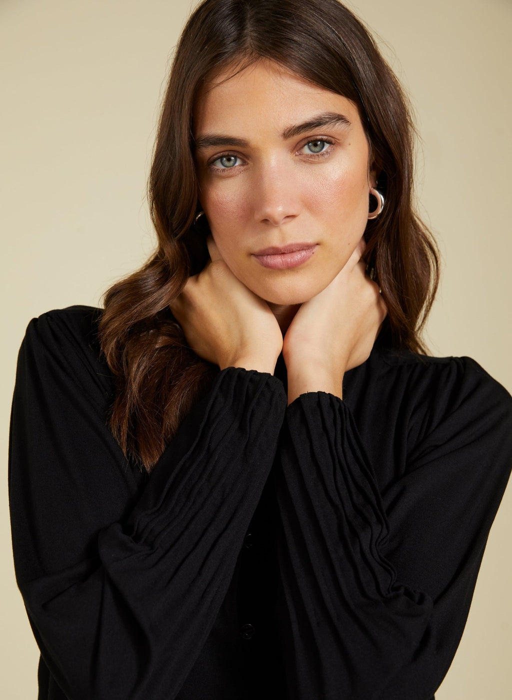 Caroline Button Detail Blouse - Caviar Black Baukjen