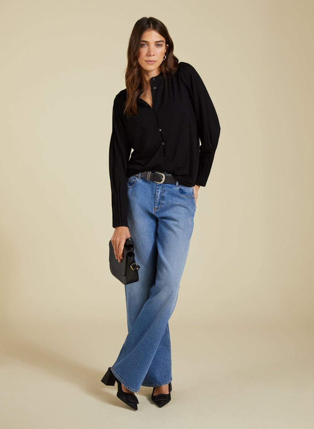 Caroline Button Detail Blouse - Caviar Black Baukjen