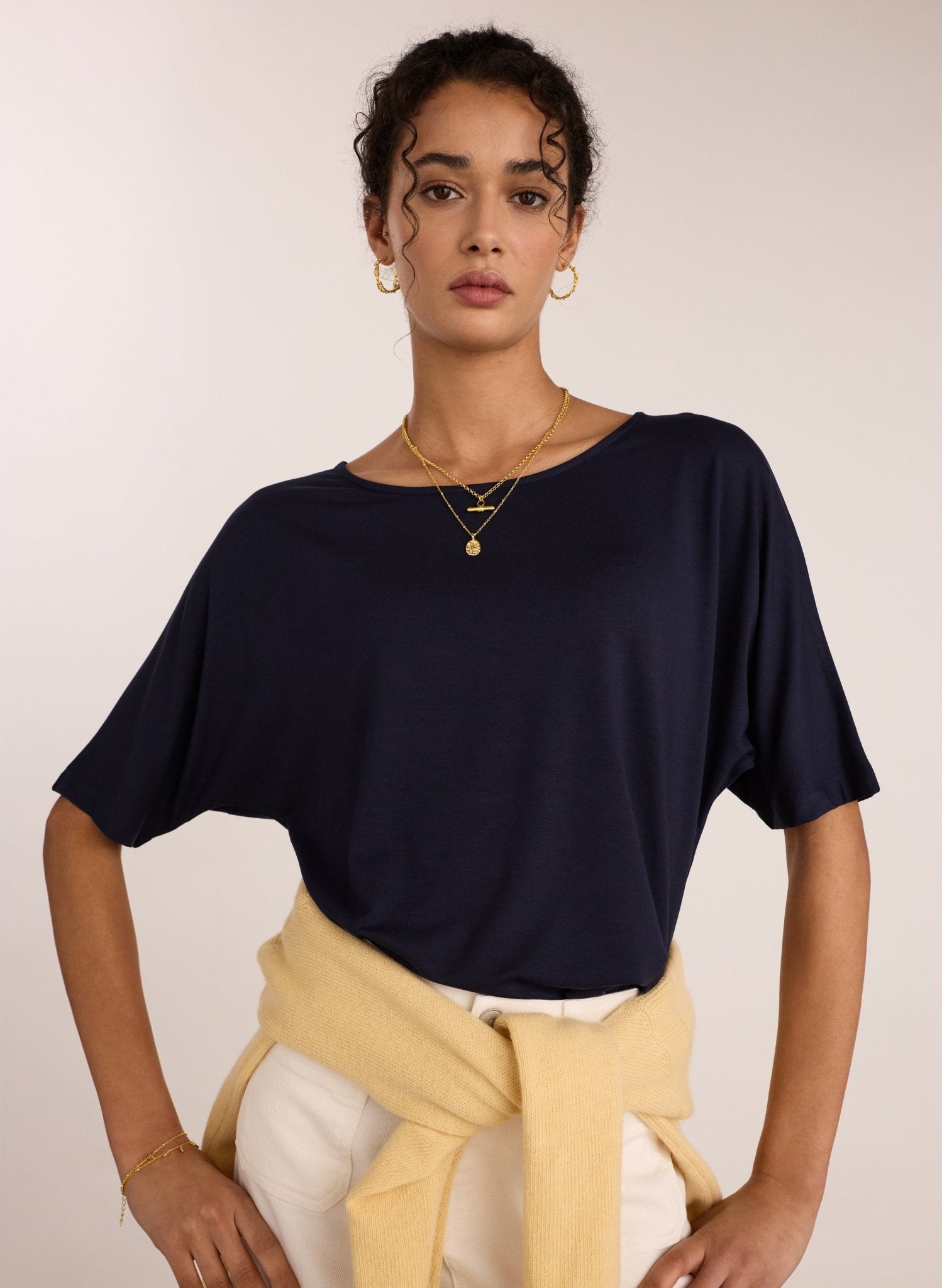 Carrie Relaxed Boat Neck Tee - Classic Navy Baukjen