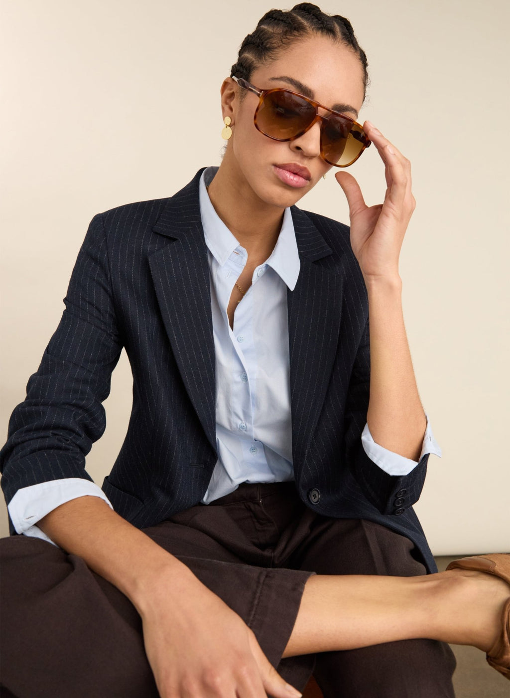 Carson Wool Blend Pinstripe Blazer - Navy Pinstripe Baukjen