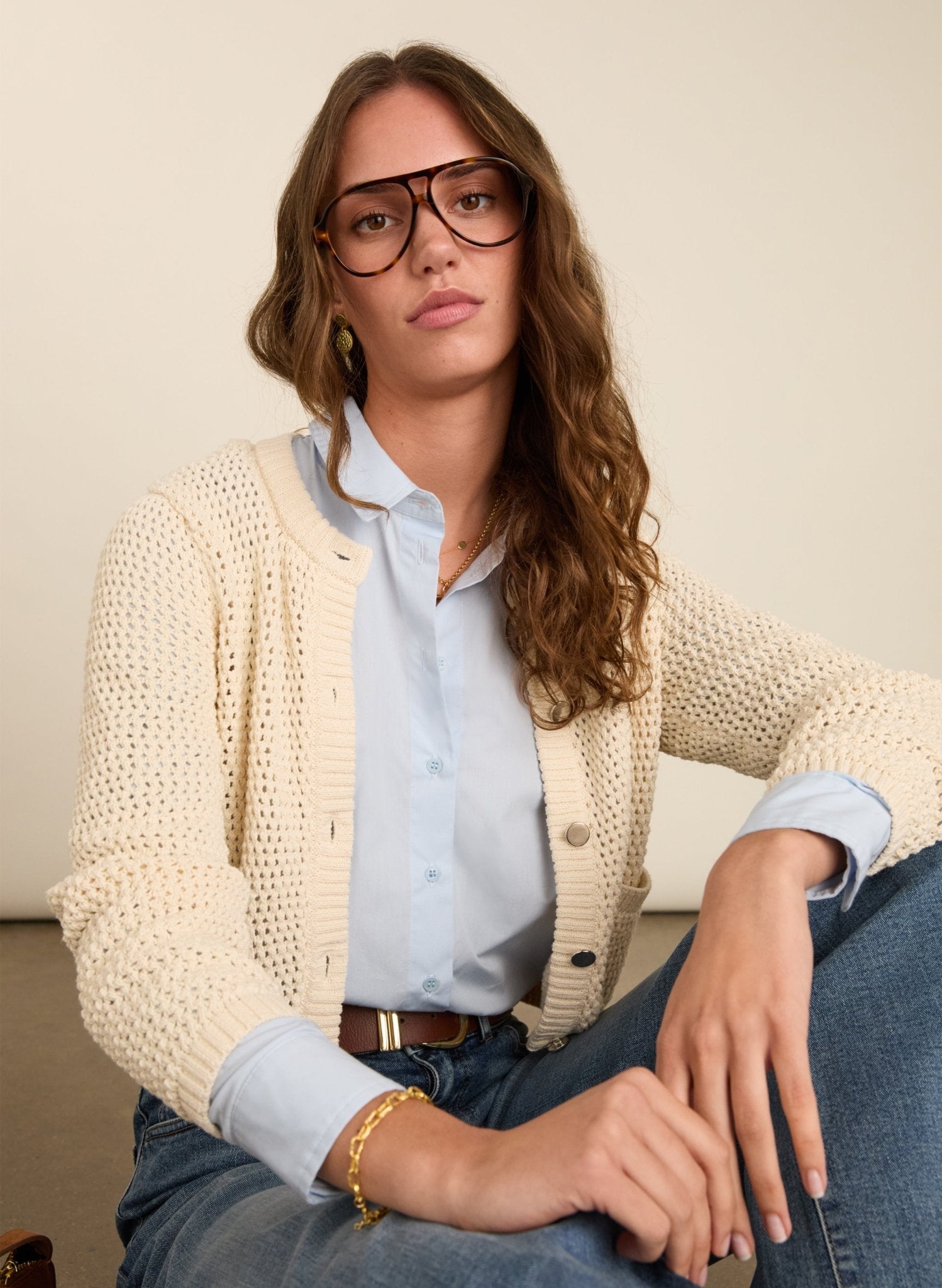 Catarina Ecotec Cropped Knitted Jacket - Cream Baukjen