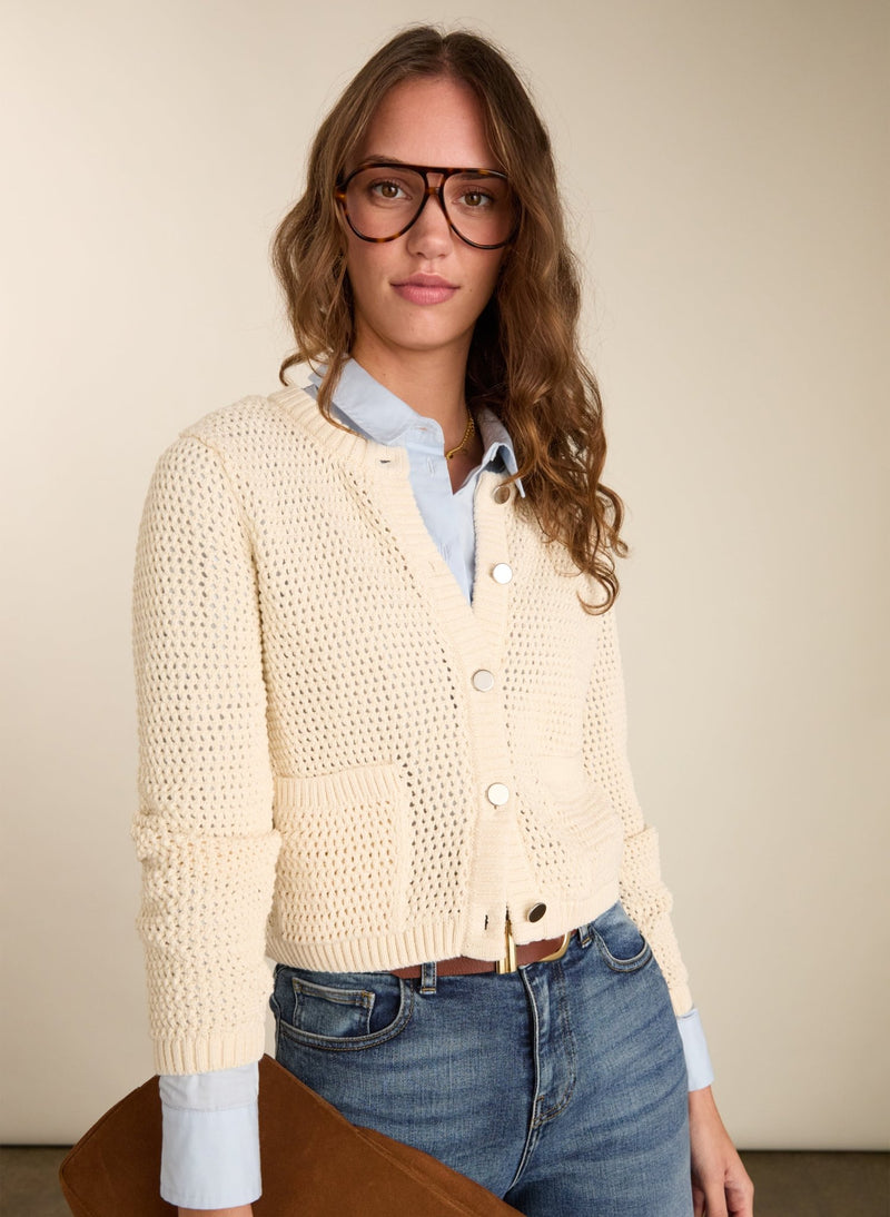 Catarina Ecotec Cropped Knitted Jacket - Cream Baukjen