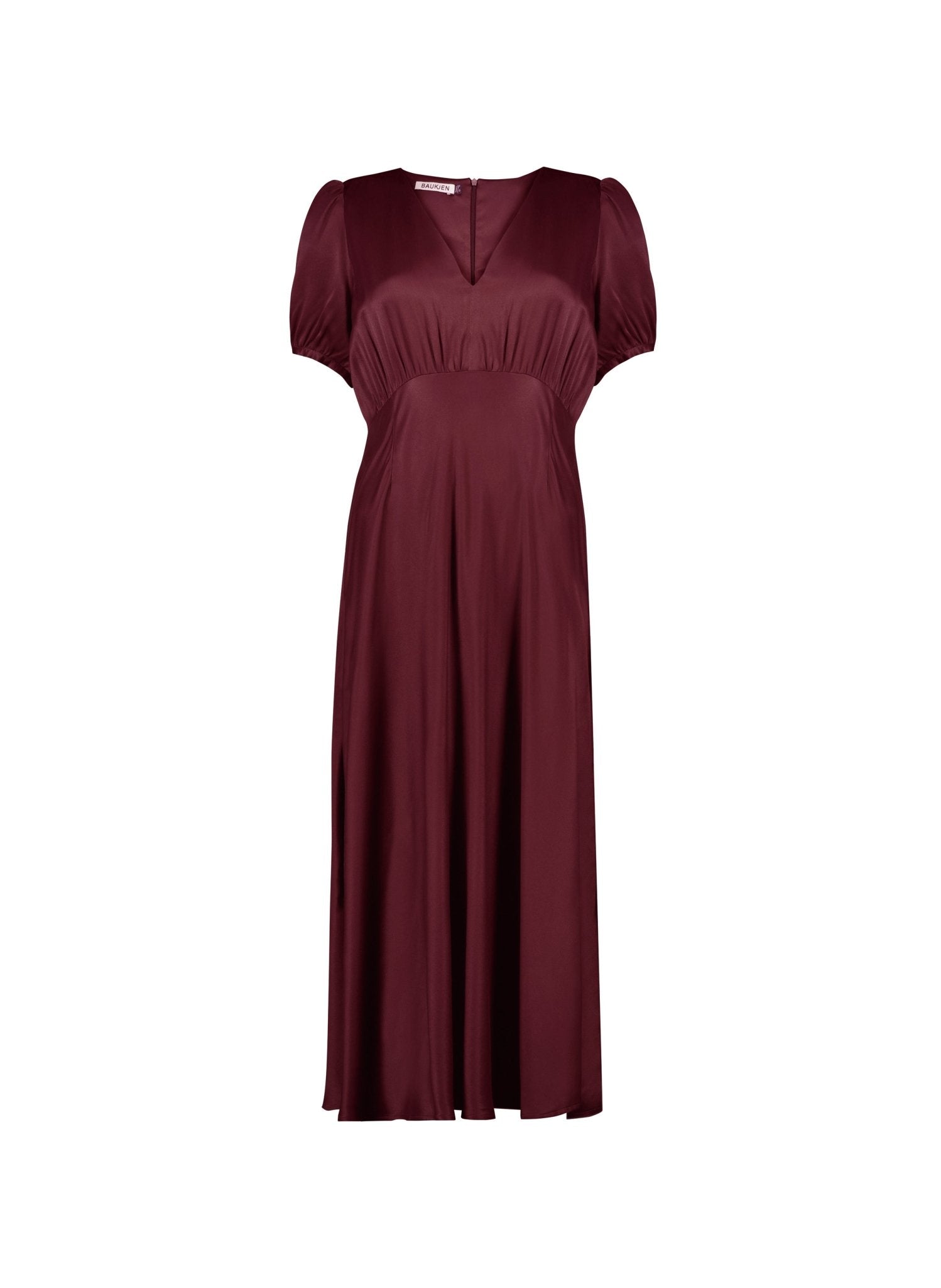 Cathy Satin V - Neck Midi Dress - Burgundy Baukjen
