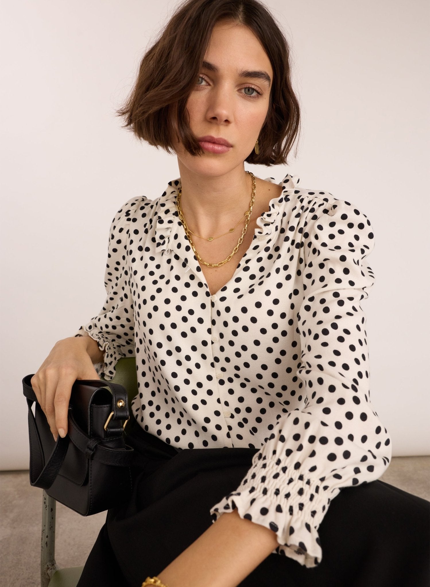 Cela Printed Blouse - Cream Polka Baukjen