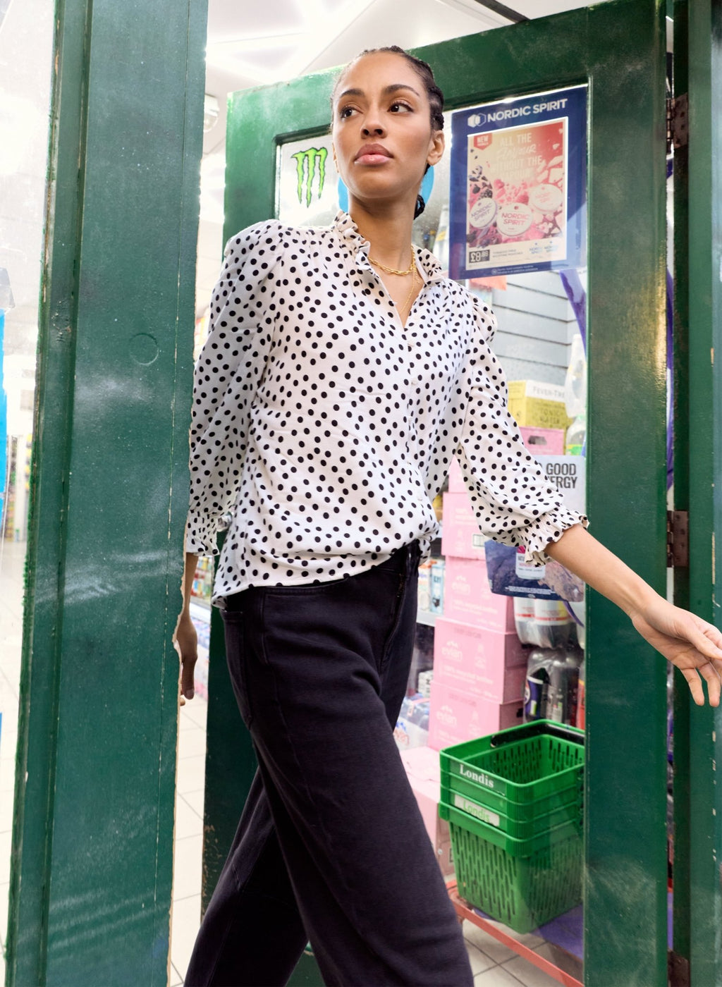 Cela Printed Blouse - Cream Polka Baukjen