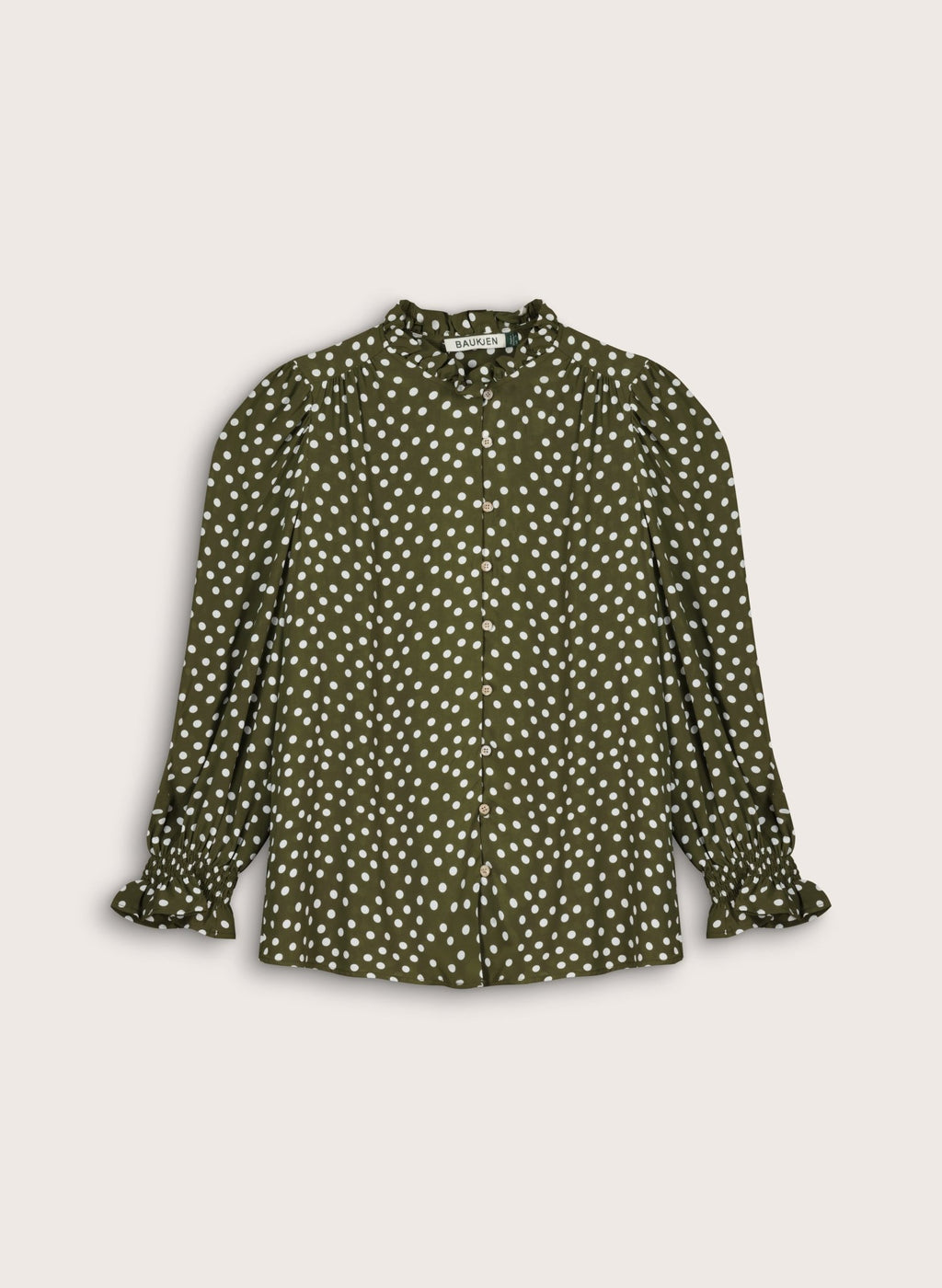 Cela Printed Blouse - Dark Olive Polka Baukjen