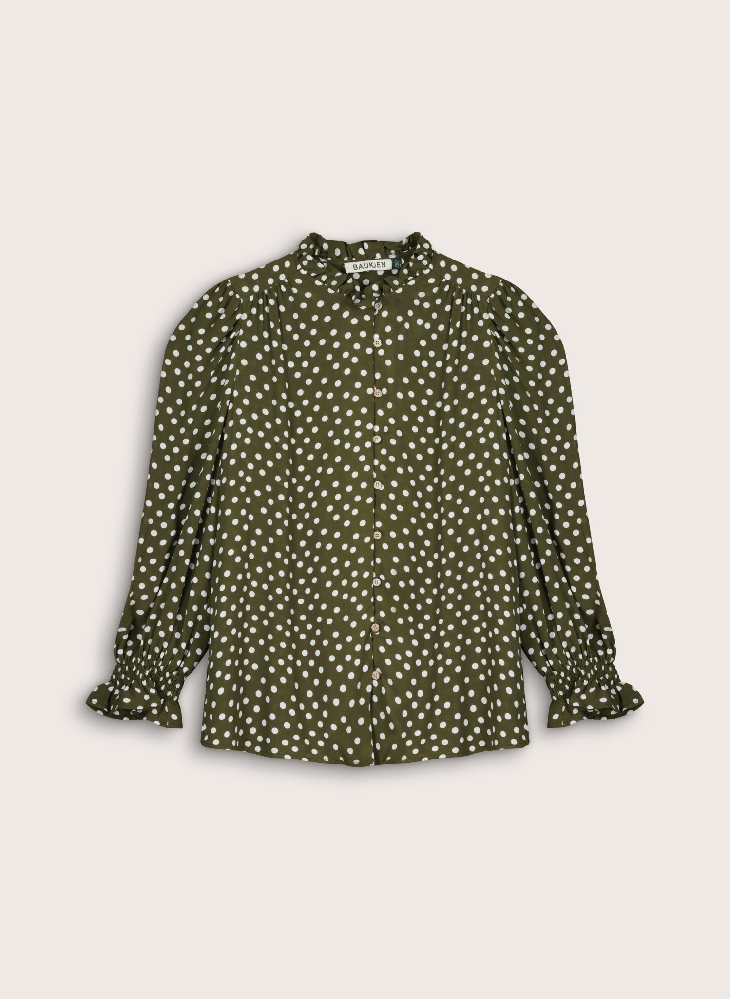Cela Printed Blouse - Dark Olive Polka Baukjen
