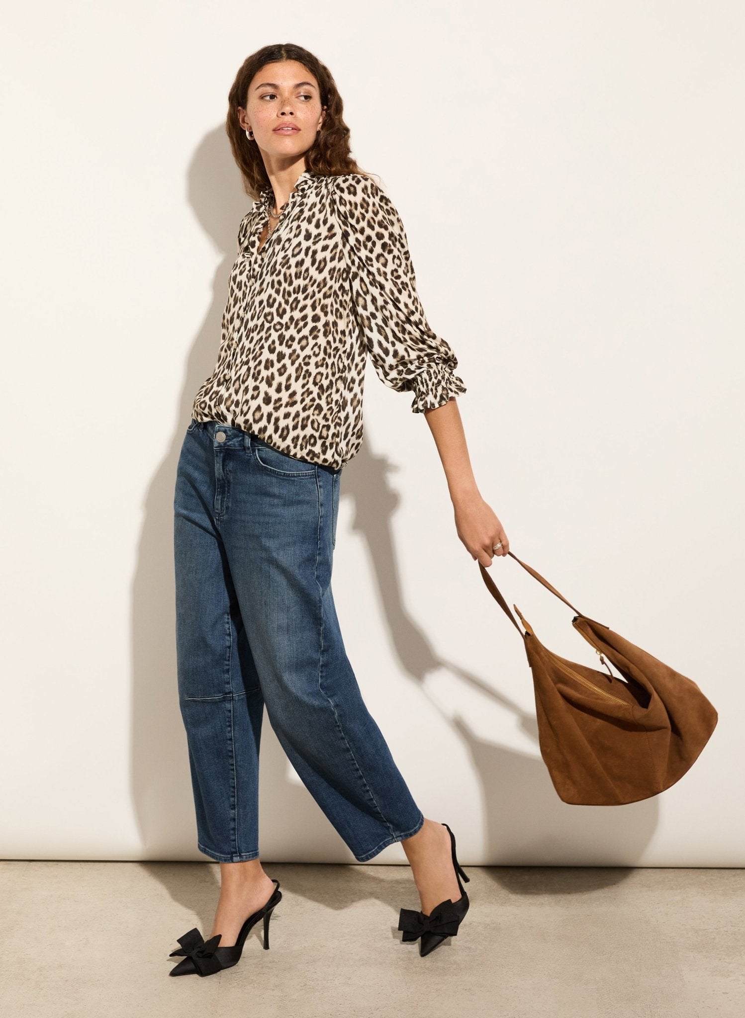 Cela Printed Blouse - Taupe Leopard Baukjen