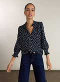 Cela Puff Sleeve Blouse - Classic Navy Polka Baukjen